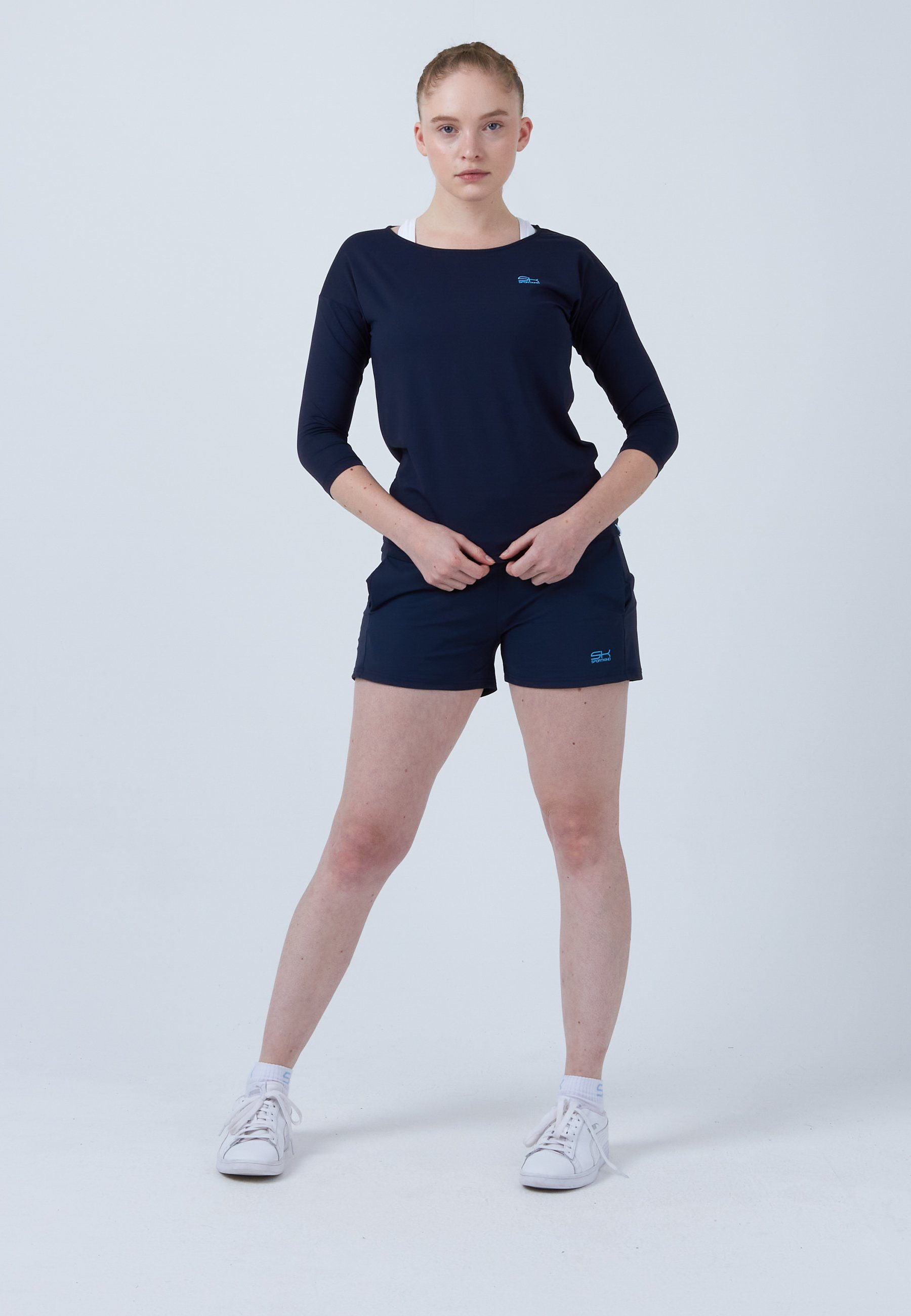 blau Mädchen Fit Tennis SPORTKIND navy Funktionsshirt & Loose 3/4 Shirt Damen