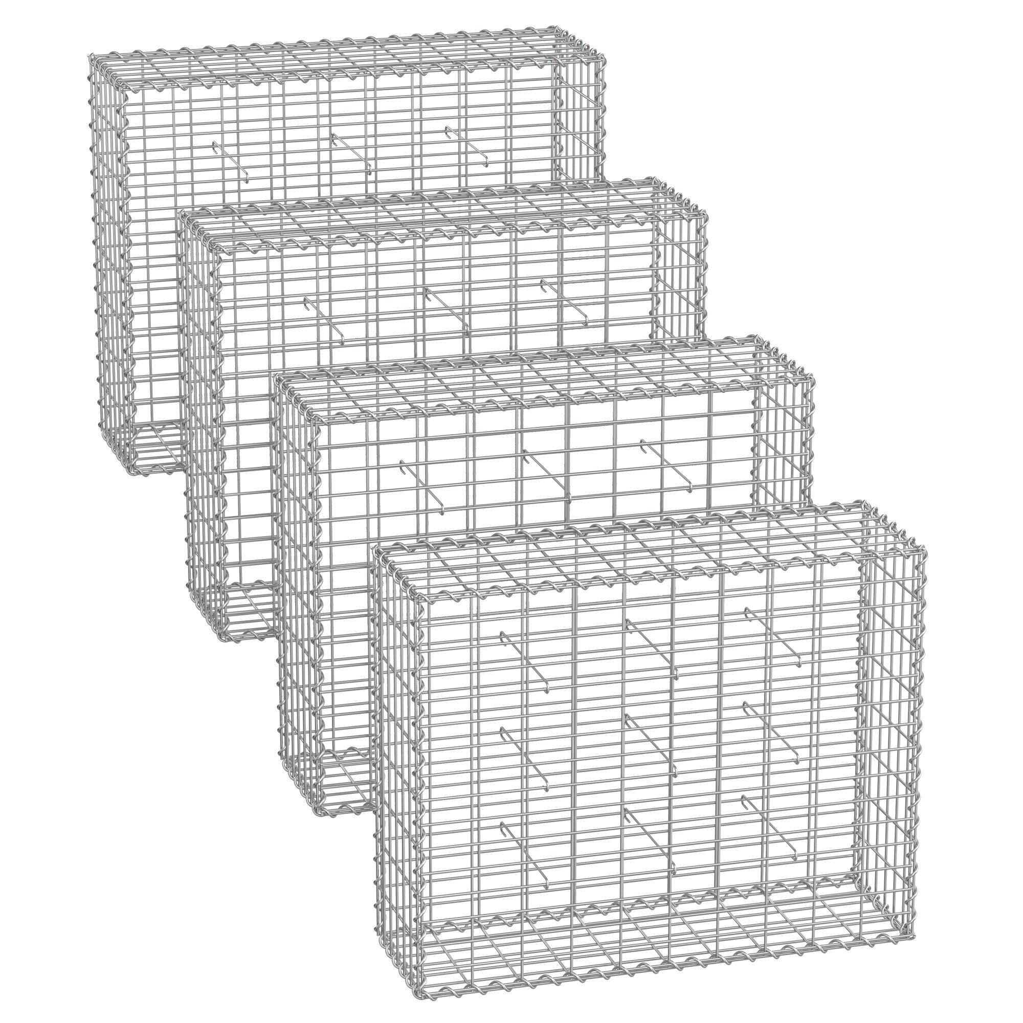 SONGMICS Gabionenzaun Gabione, (4-St), 100 x 80 x 30 cm, Gabionenkorb, Metall-Steinkorb, Gabionengitter