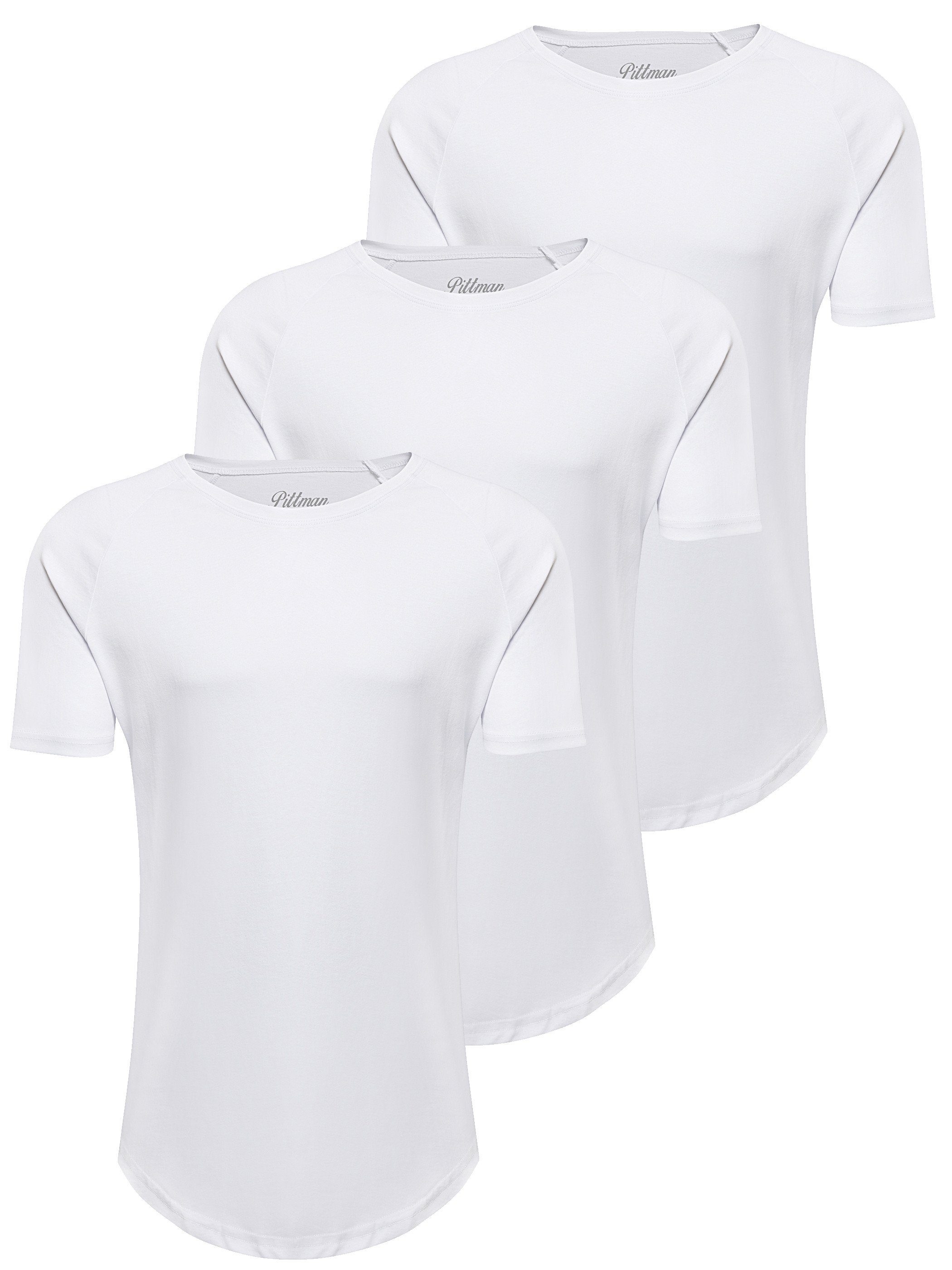 Pittman T-Shirt 3-Pack Herren T-Shirt Finn (Set, 3er-Pack) Oversize Rundhals T-Shirt Weiß (Bright White 1106013)