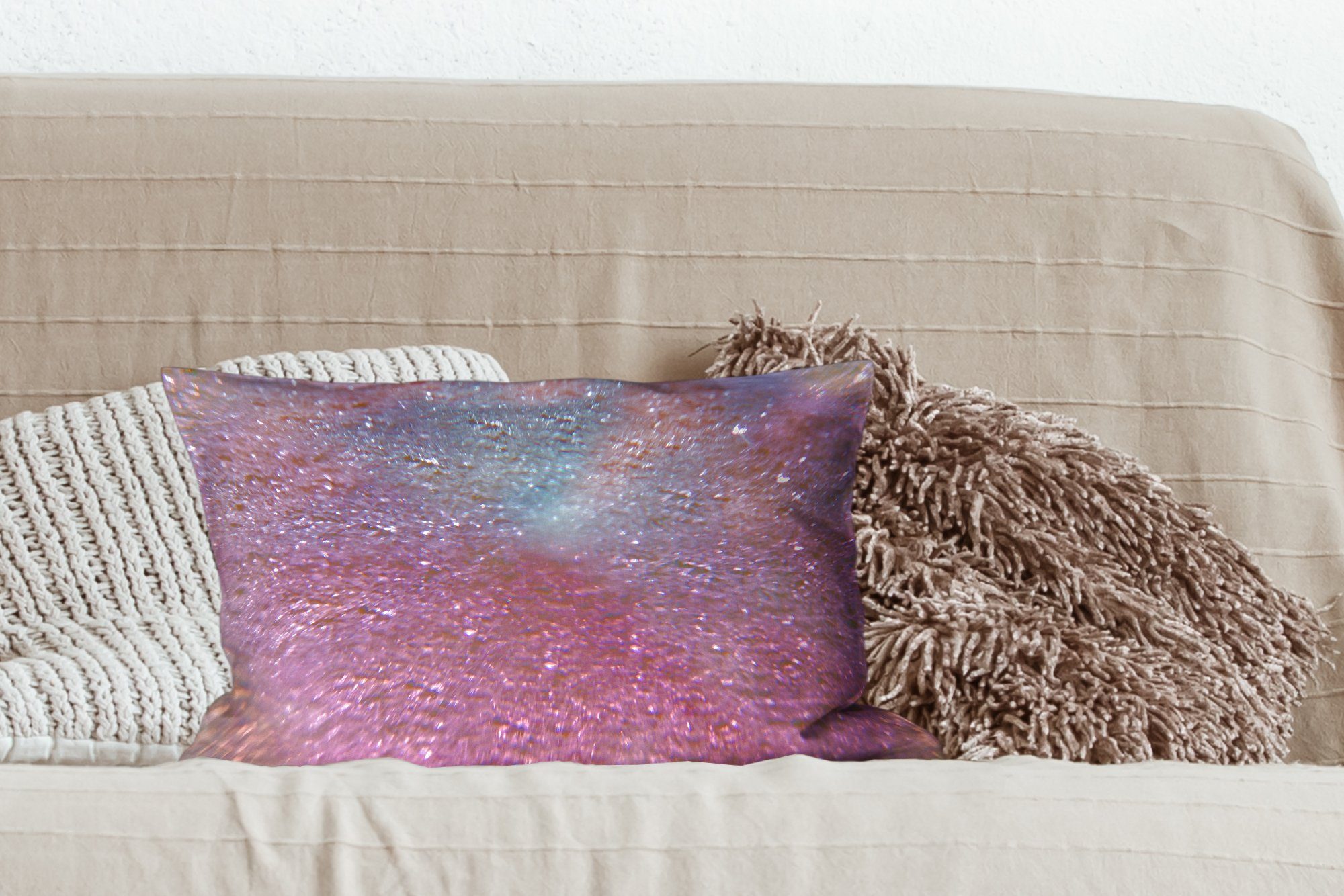 Zierkissen, Abstrakt Schlafzimmer - - Dekokissen Füllung, Design Dekoration, Glitzer - MuchoWow Rosa Blau, - Dekokissen Wohzimmer mit