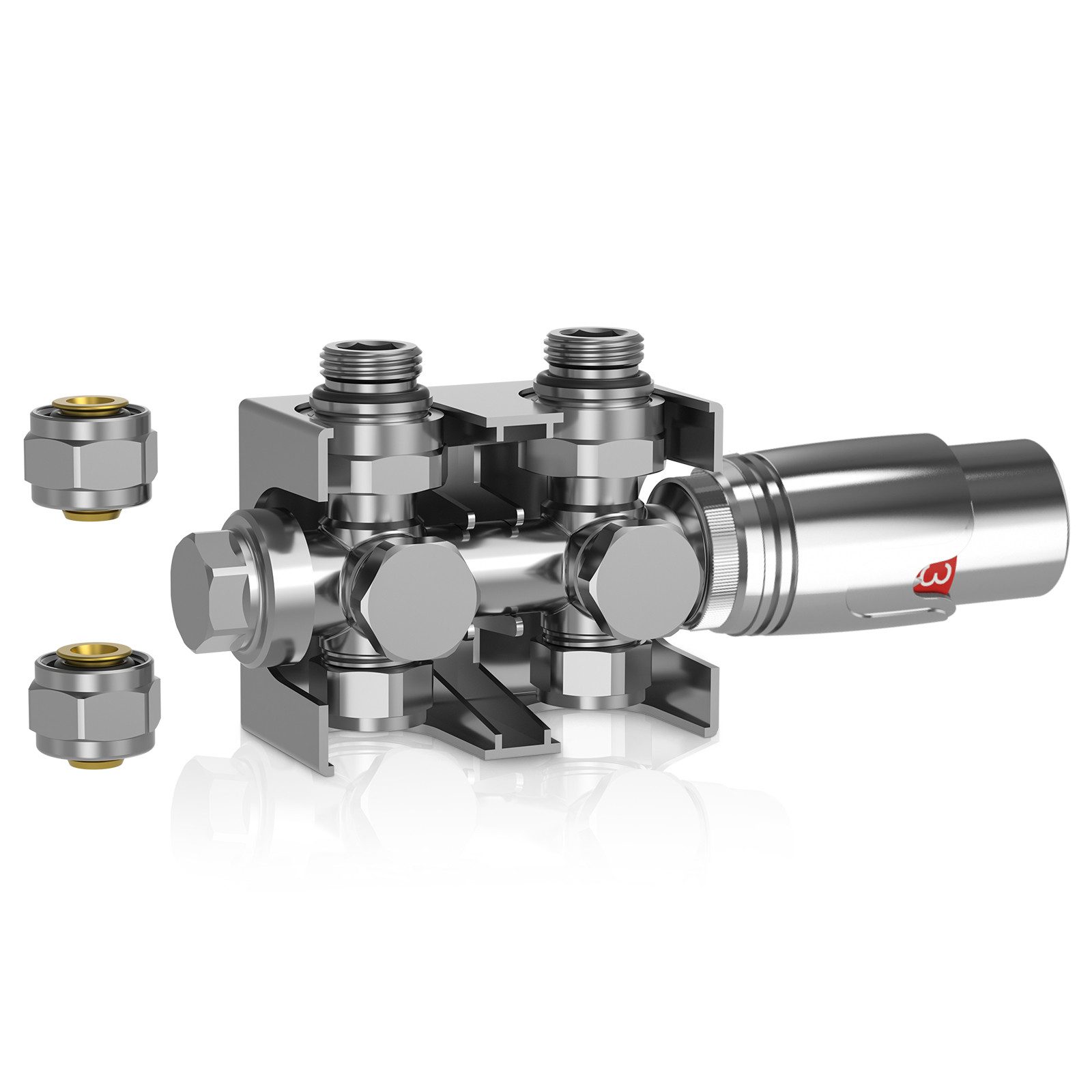 Heizkörper Heizkörperventil Anschluss Multiblock Hahnblock Thermostatventil 1/2"