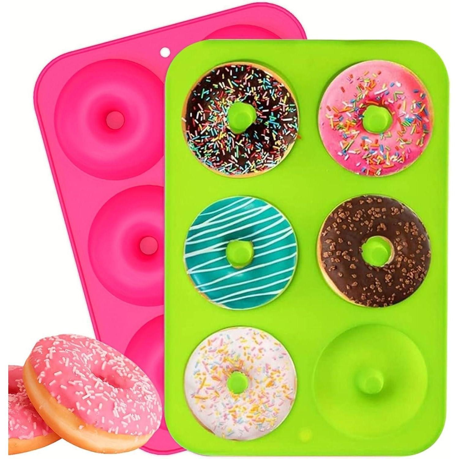 LuxusKollektion Donutform Donutformen Silikon 2er 6fach Antihaft 260C Muffins Grün und Rosa