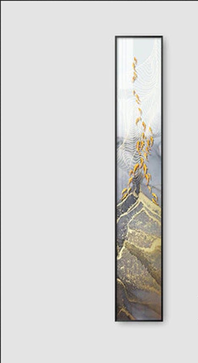TPFLiving Kunstdruck (OHNE RAHMEN) Poster - Leinwand - Wandbild, Abstrakte Strukturen - (6 Motive in 6 verschiedenen Größen), Farben: Weis, Blau, Grau, Gold und Schwarz - Größe: 45x180cm