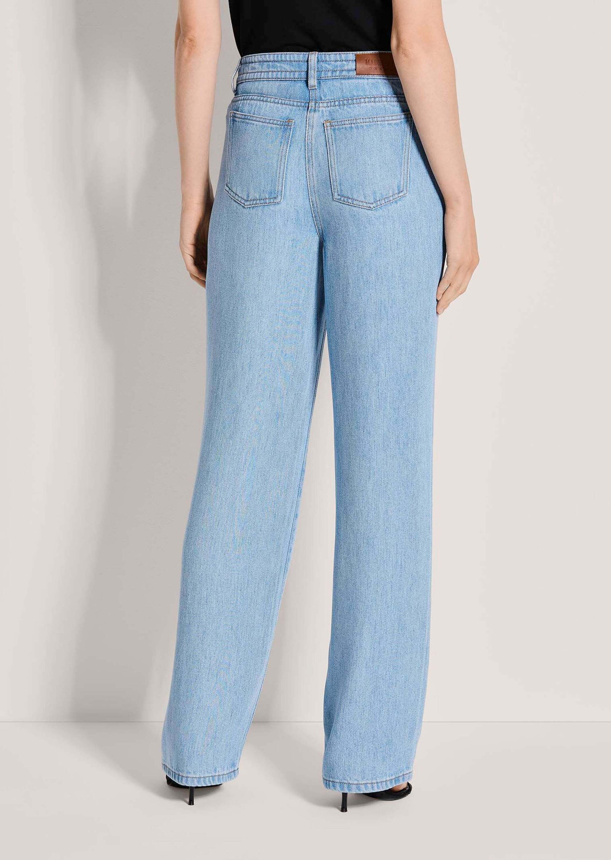 MADELEINE Gerade Jeans Sommerjeans mit Bindeband 4-Pocket-Hose mit Tunnelzug, Taschen und Knöchellänge