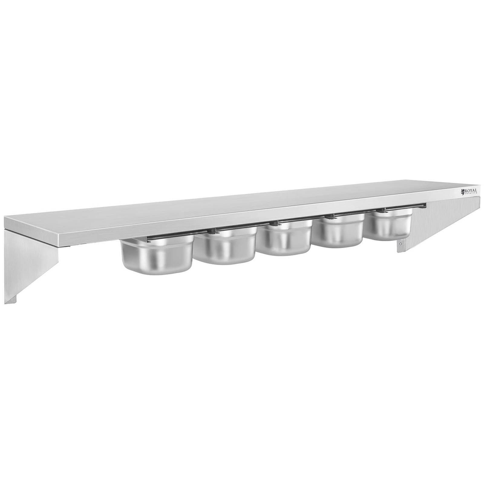 Royal Catering Hängeregal 120 cm 1/6 GN Wandbord Edelstahlregal Gewürzregal Gewürzbord Edelstahl