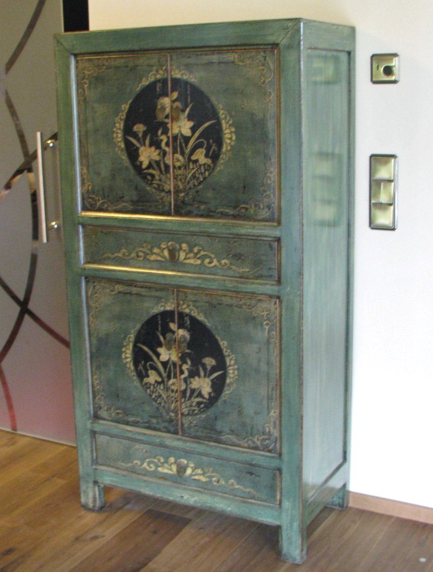 OPIUM OUTLET Kleiderschrank Möbel Asia Vintage Schrank chinesisch (Wohnzimmer Schlafzimmer Landhaus Antik-Stil, asiatisch chinesisch orientalisch) Hochzeitsschrank Hoch-Kommode komplett montiert