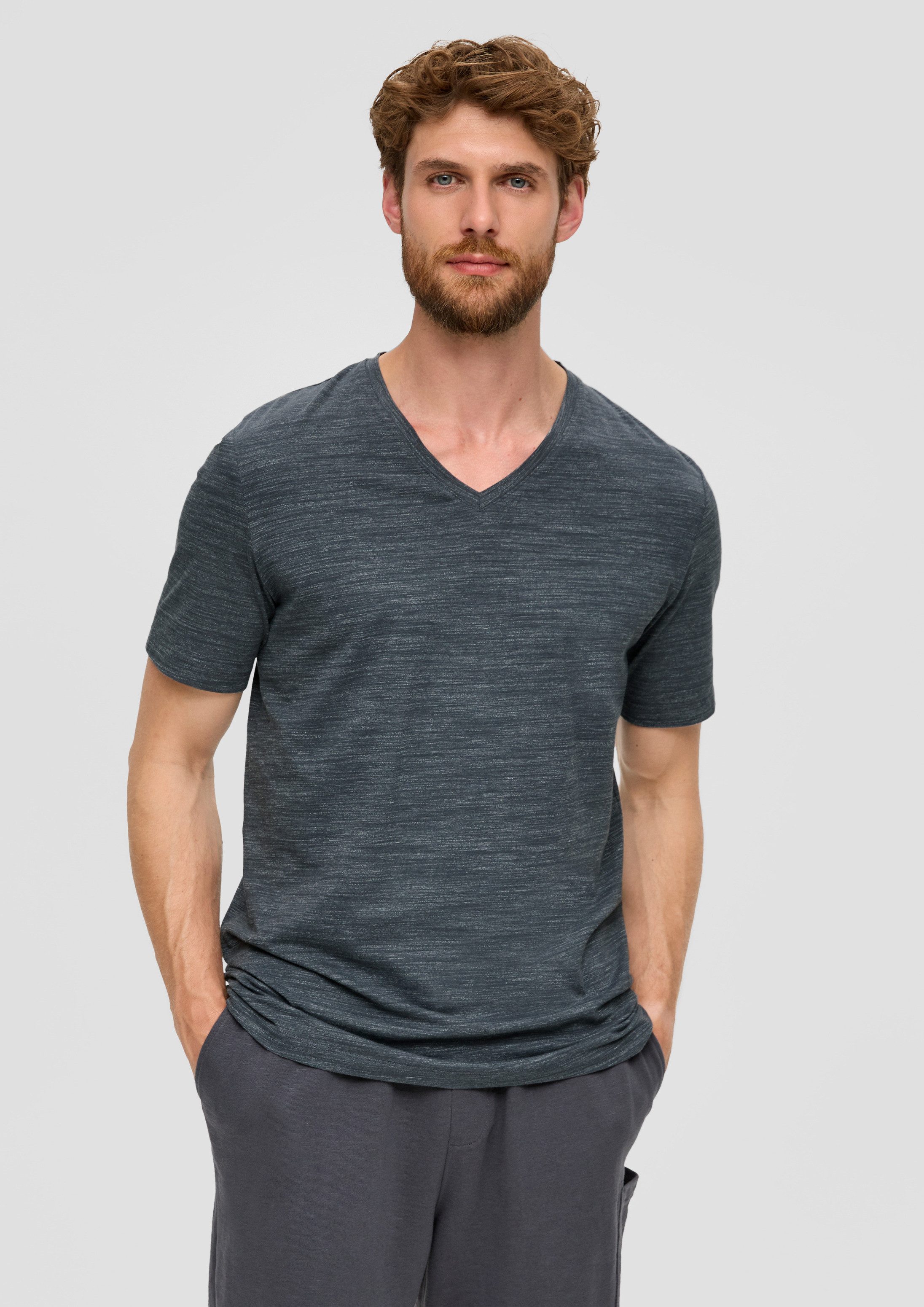 s.Oliver Kurzarmshirt T-Shirt Meliertes T-Shirt mit V-Ausschnitt