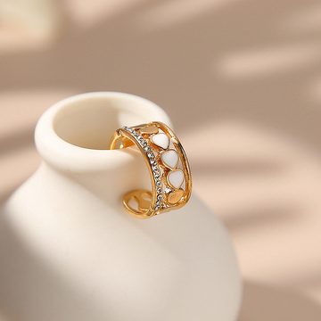 KARMA Fingerring Damenring Gold Edelstahl mit Herzen und Kristallen verstellbar, Ring Damen Damenschmuck Goldring