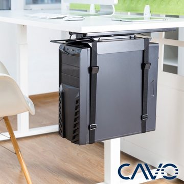 CAVO Desktop PC-Halterung CH-B-360 ausziehbar, drehbar um 360° Halterung, (mit reißfesten Gurten, für alle PC-Größen bis 10 kg, schwarz)