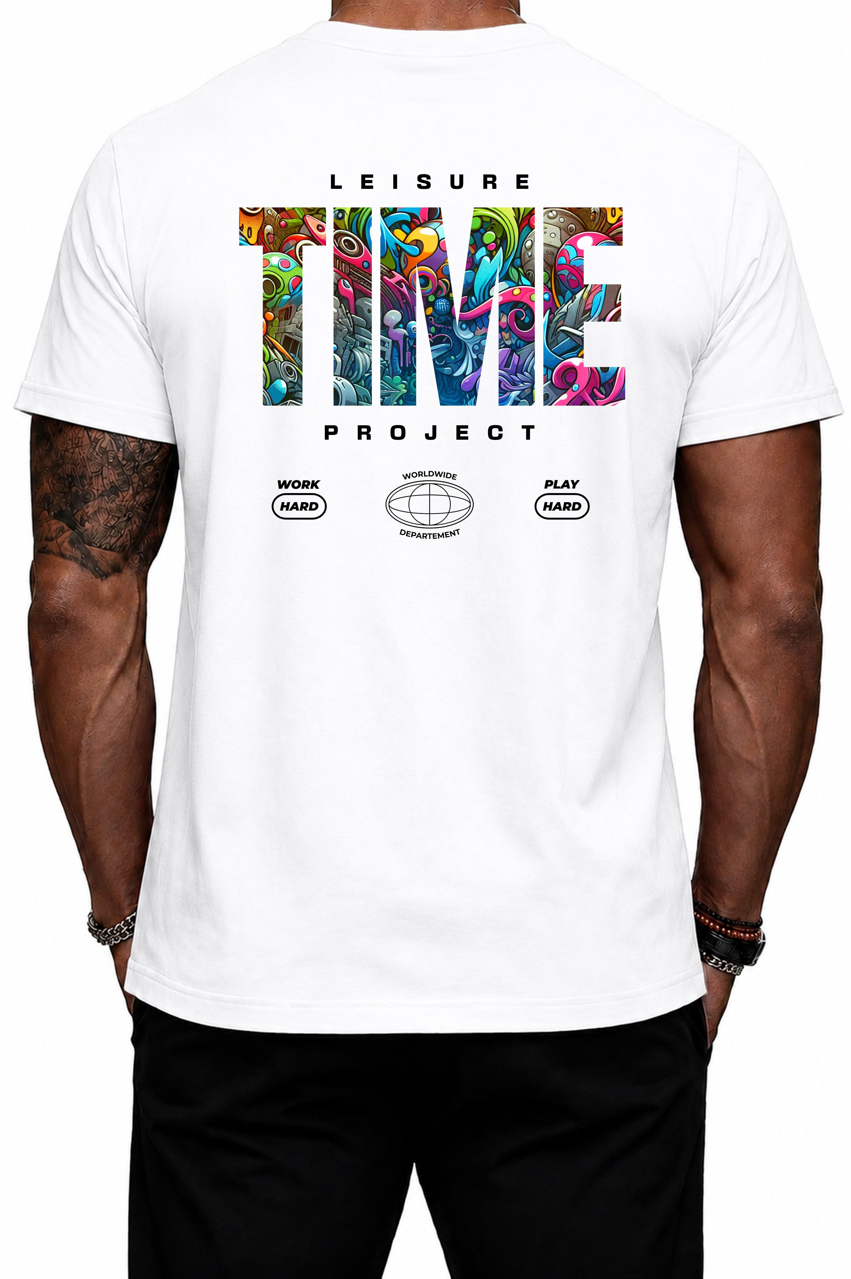 Banco T-Shirt Herren Leisure Time Project Graffiti Rückenprint Streetwear Großflächiger Leisure-Time-Graffiti-Rückenprint