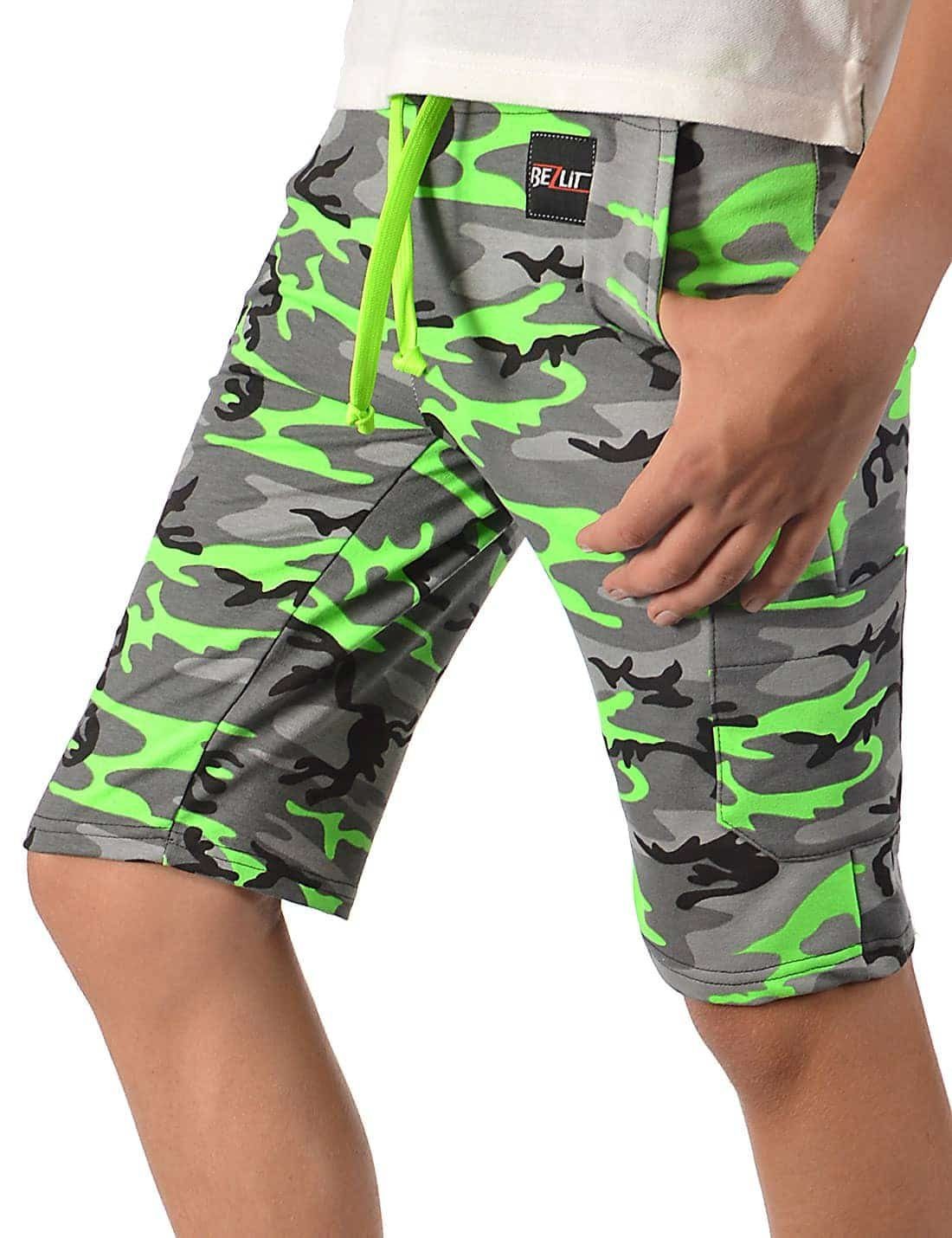 Uni Grün (1-tlg) Kinder Jungen Camouflage Camouflage Stoff Shorts Cargoshorts BEZLIT Casual