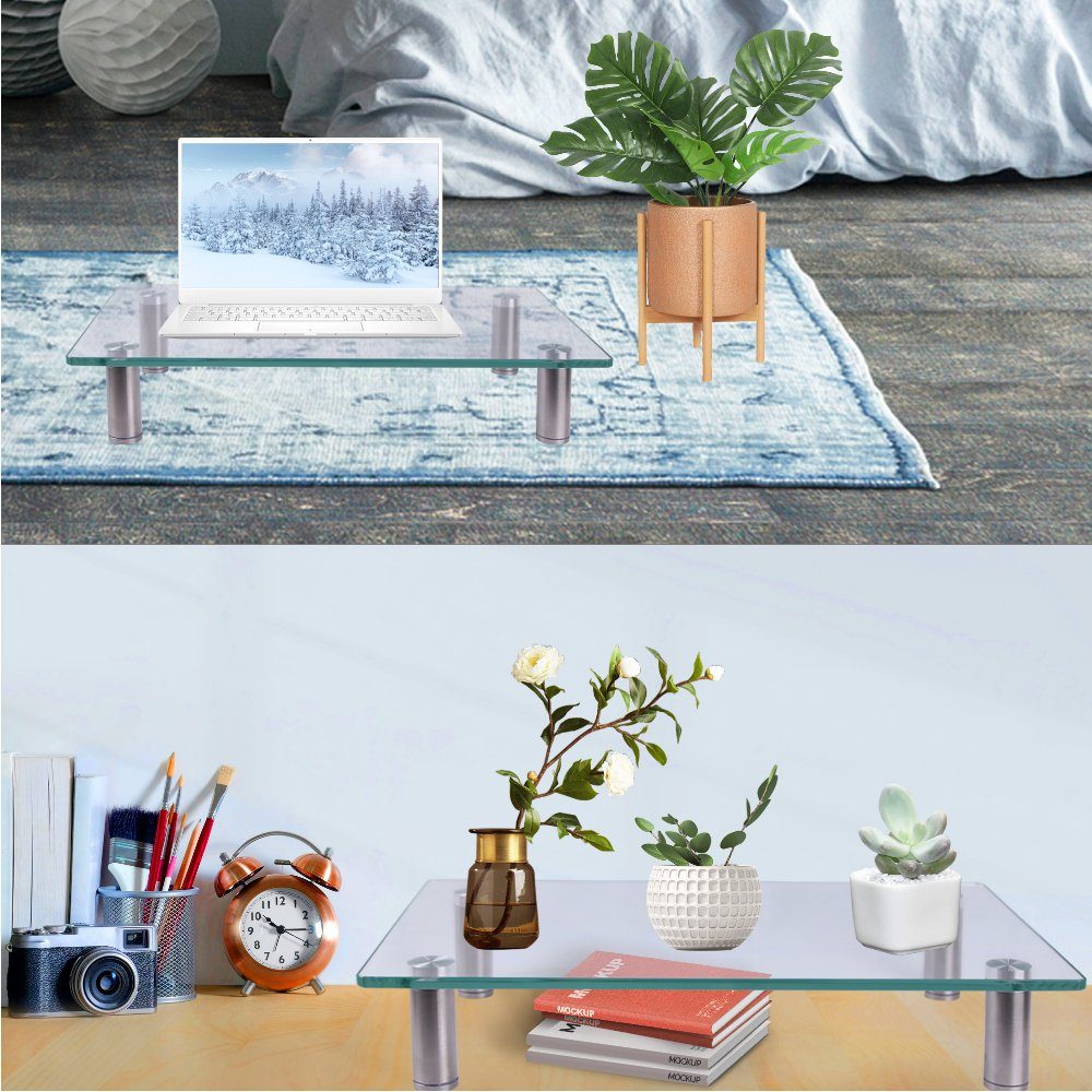 Mucola Monitor-Halterung Monitorerhöhung Bildschirmerhöhung Tisch TV Aufsatz Glasaufsatz Glas, (bis 0 Zoll, Stück, Premium-Monitor Tisch, Sicherheitsglas) – Bild 3 von 5