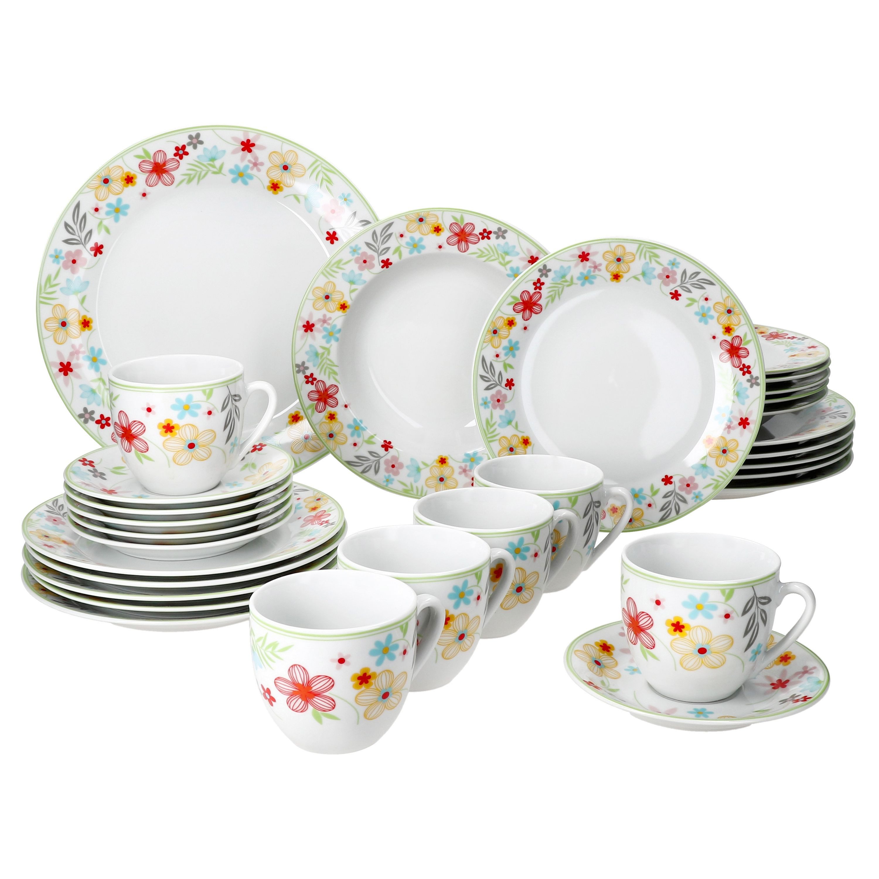 MamboCat Kombiservice 30tlg Kombiservice Variant Blümchen Porzellan 6 Personen, Porzellan