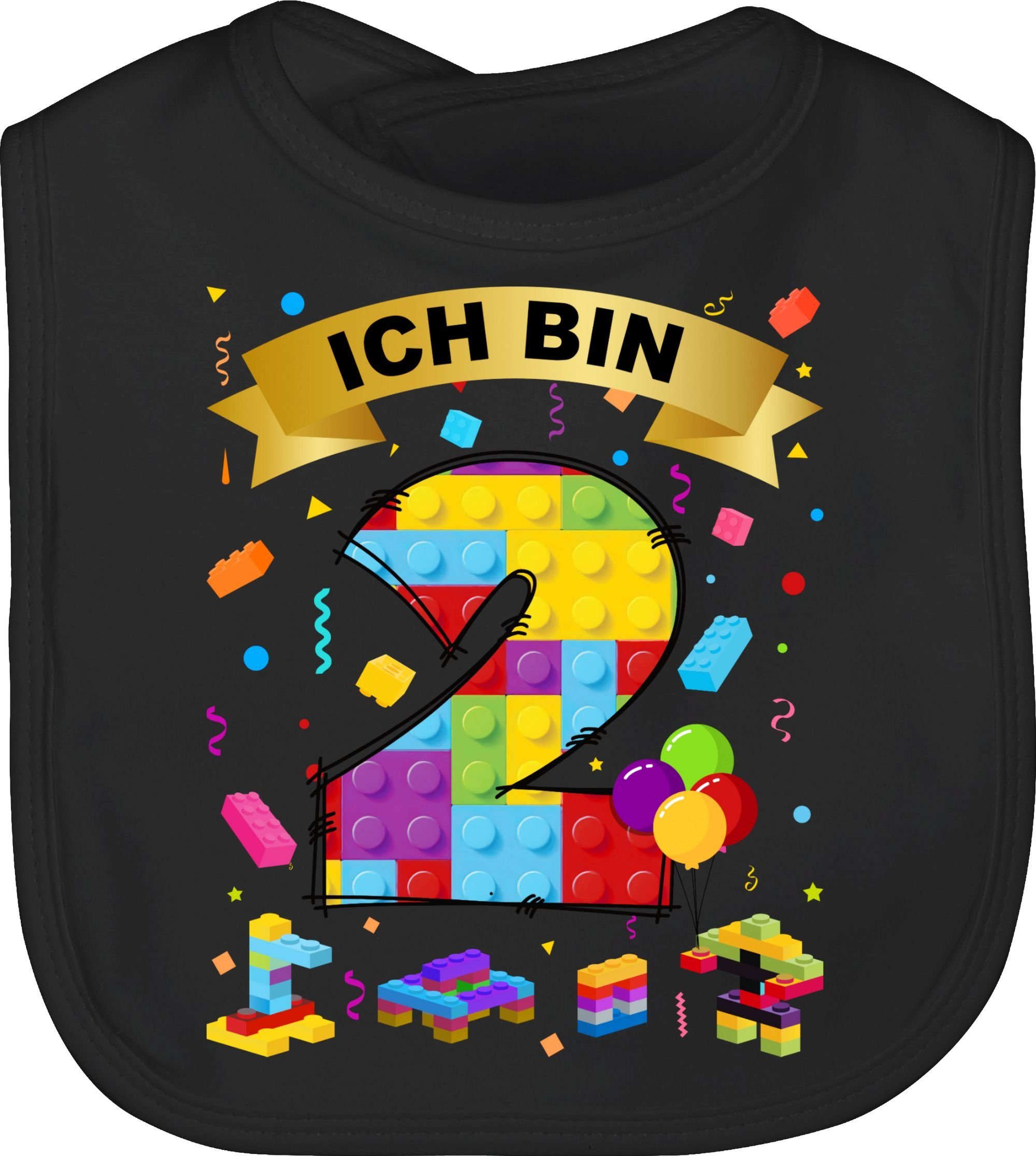 Shirtracer Lätzchen Ich bin 2 Bausteine, 2. Geburtstag 3 Schwarz