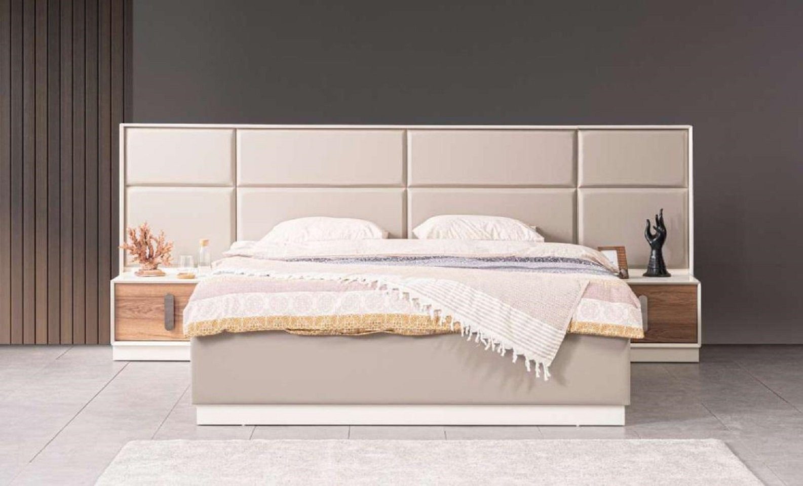 JVmoebel Schlafzimmer-Set Design Bett Modern Nachttische Set Made Europe Luxus + Möbel, 2x in Nachttische), 3tlg. 2x (3-St., Schlafzimmer Bett