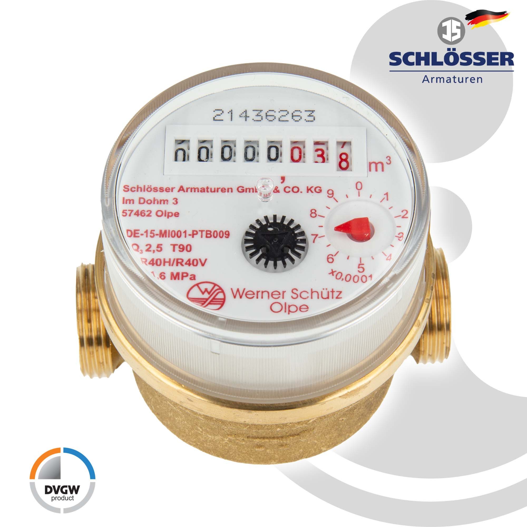 Thumbnail - Schlösser Wasserzähler Wohnungs - Wasserzähler 80 mm, 110 mm, 130 mm, mit aktueller Eichung, (inkl. Plombiersatz und Dic...