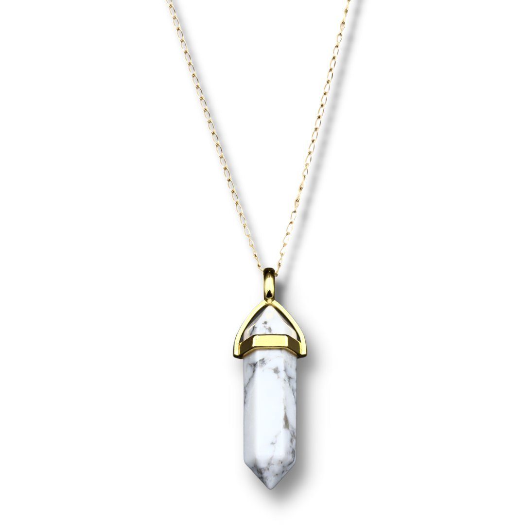 LAVISA Halskette Howlith Edelstein Kristall Anhänger Naturstein mit Kette gold Obelisk