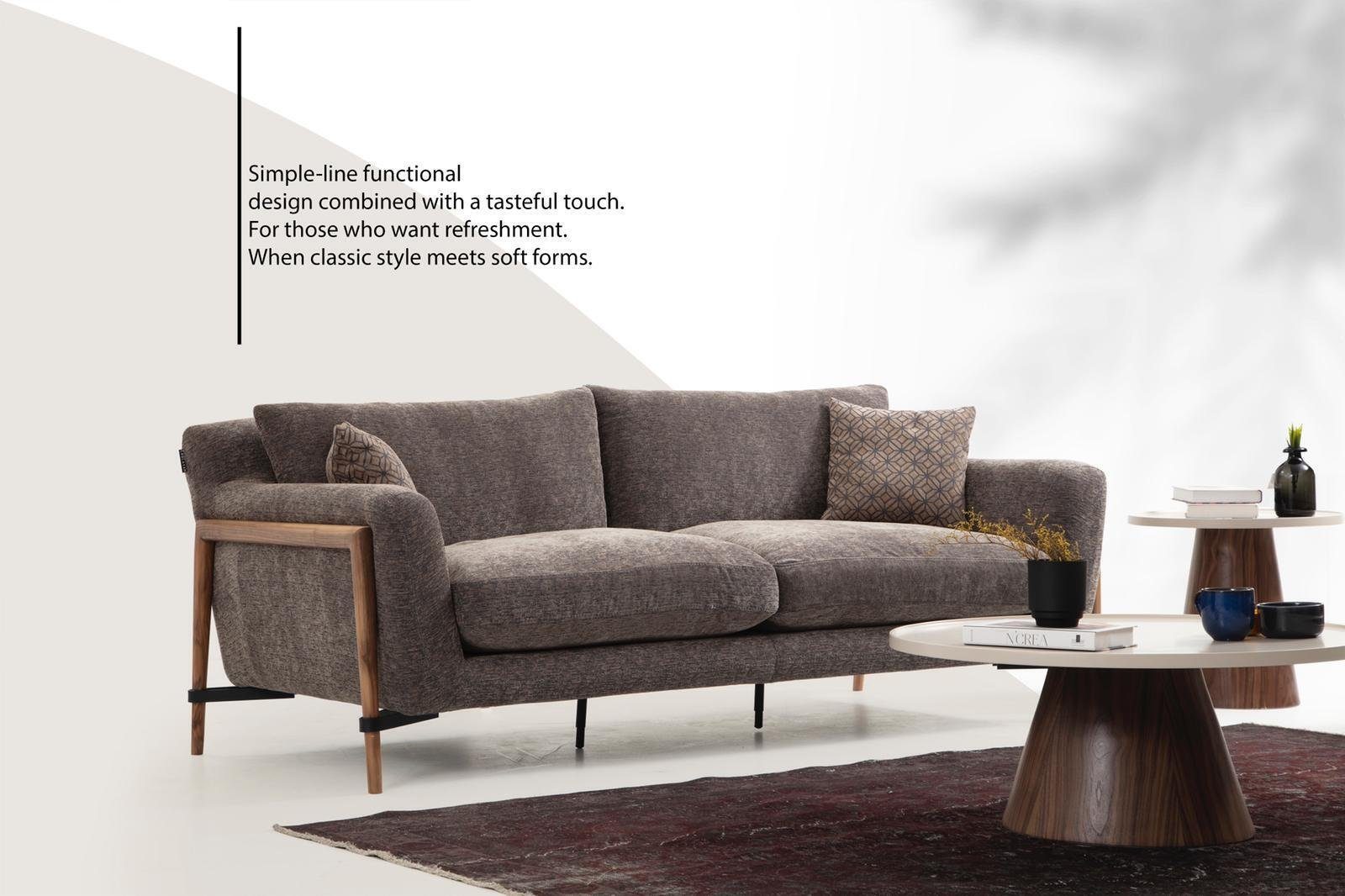 JVmoebel 3-Sitzer Dreisitzer Sofa 3 Sitzer Stoff Modern Sofas Design Wohnzimmer Grau, 1 Teile, Made in Europa