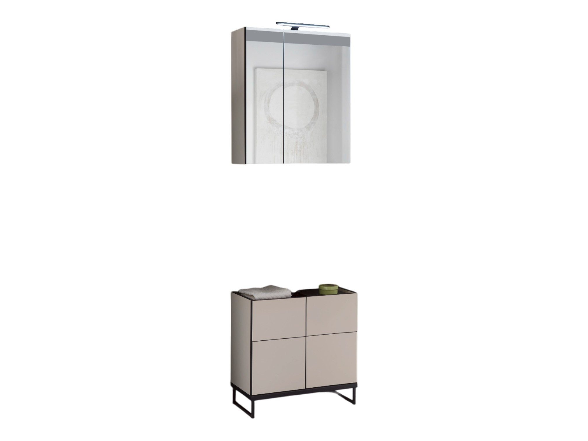 moebel-dich-auf Badmöbel-Set VENEZIA, (inklusive LED-Beleuchtung, kaschmir Spiegelschrank WBU optional mit Hoch-/Highboard), Metall Füße