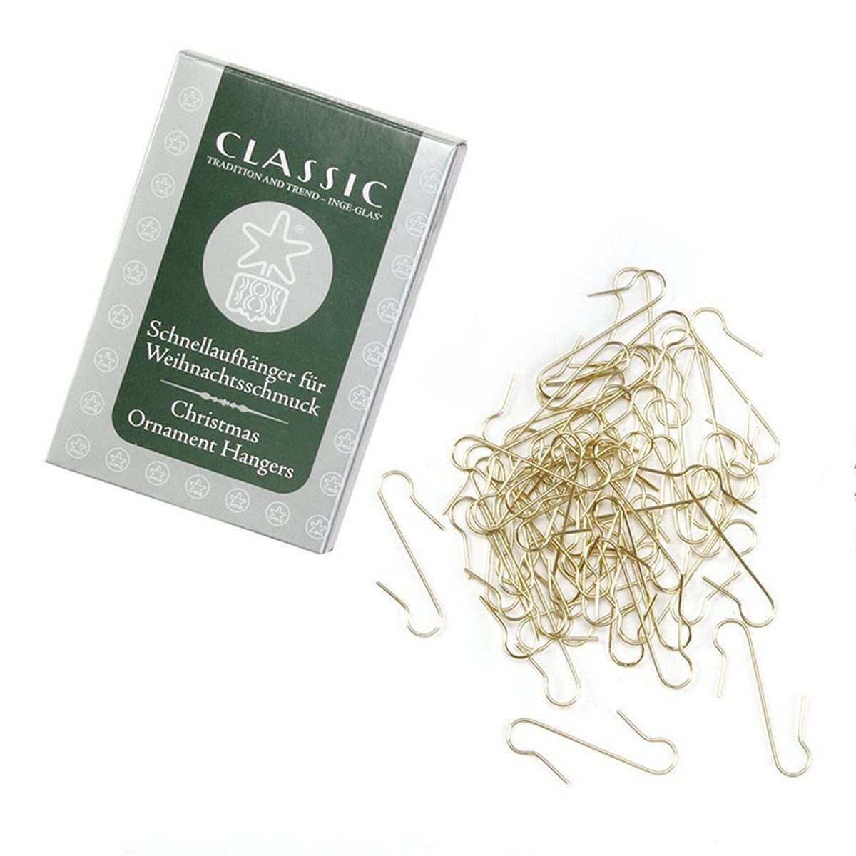 INGE-GLAS® Christbaumschmuck Baumschmuck Haken, 100 Stück, Gold, Aufhänger