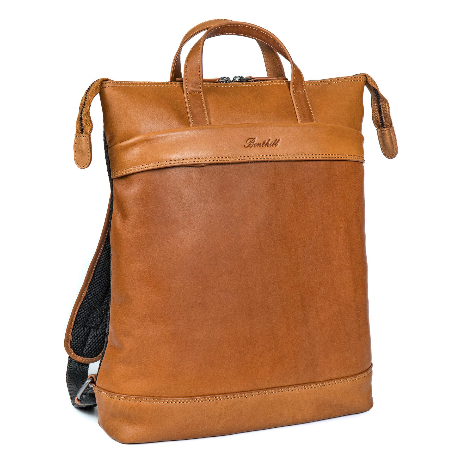 Benthill Rucksack Echt Leder Rucksack Damen Herren Backpack Schultertasche Lederrucksack, Reißverschlussfach