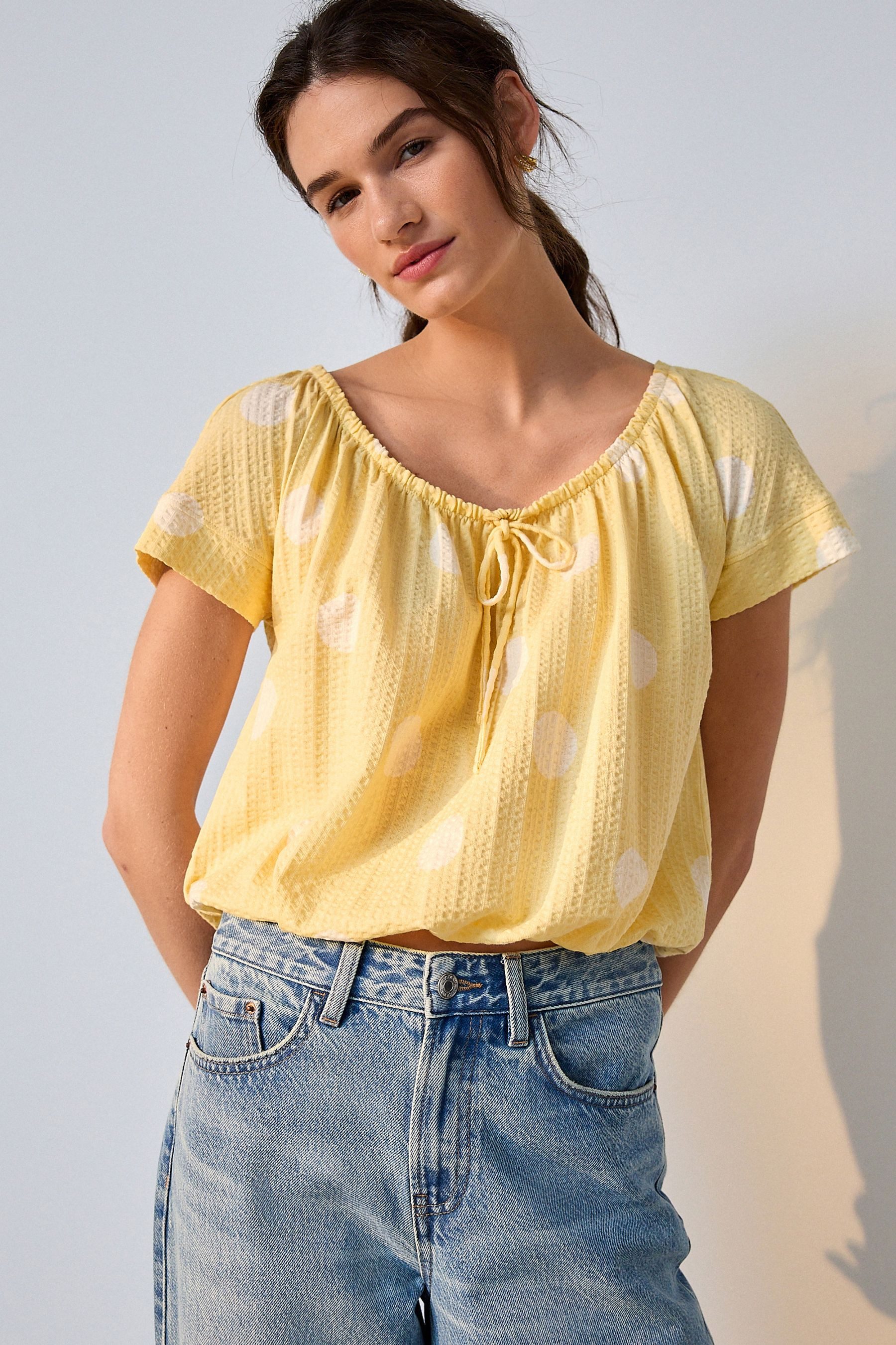 Next T-Shirt T-Shirt mit U-Ausschnitt und Ballonsaum, Kurzgröße (1-tlg) – Bild 5 von 5