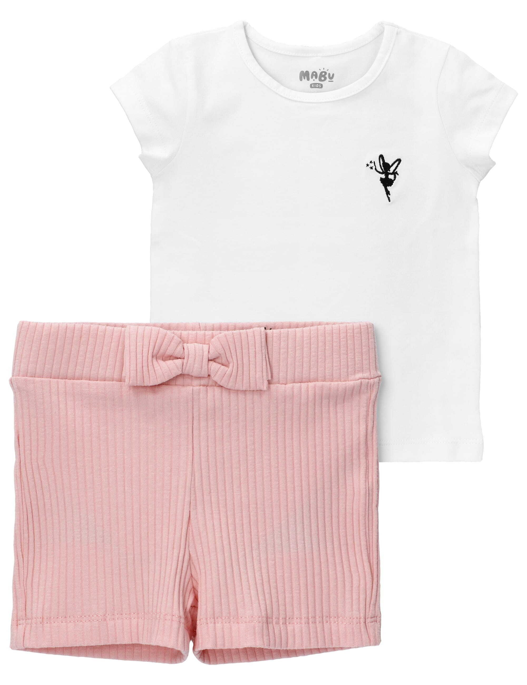 MaBu Kids Shirt & Hose Set (Set, 1-tlg., 2 Teile) Weiß/Rosa
