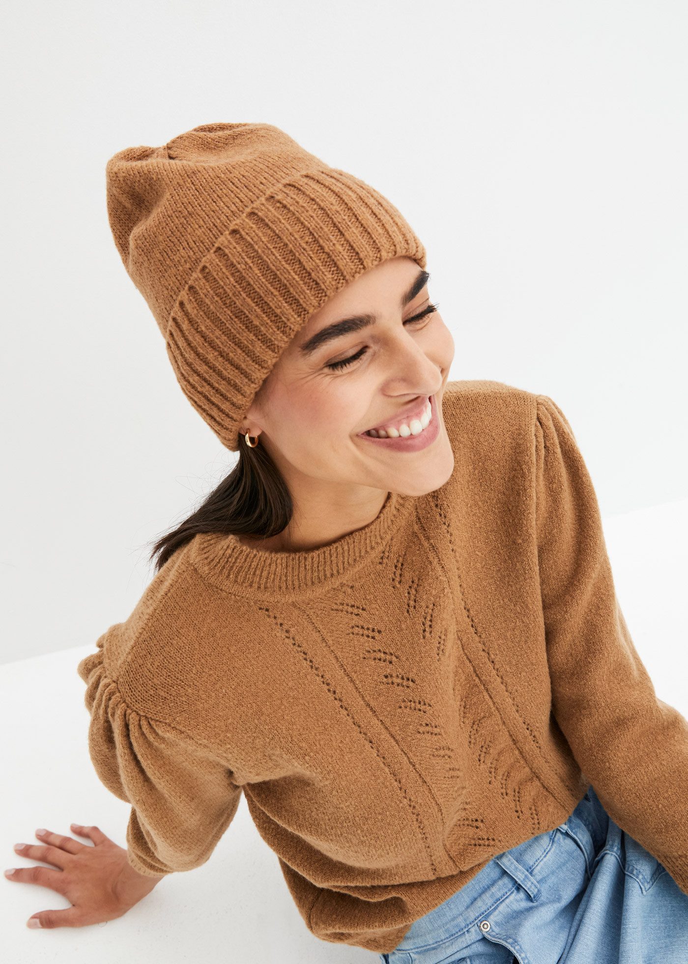 bonprix Strickmütze aus Polyester und Polyacryl, mit Elasthan-Anteil, Rippstrickoptik