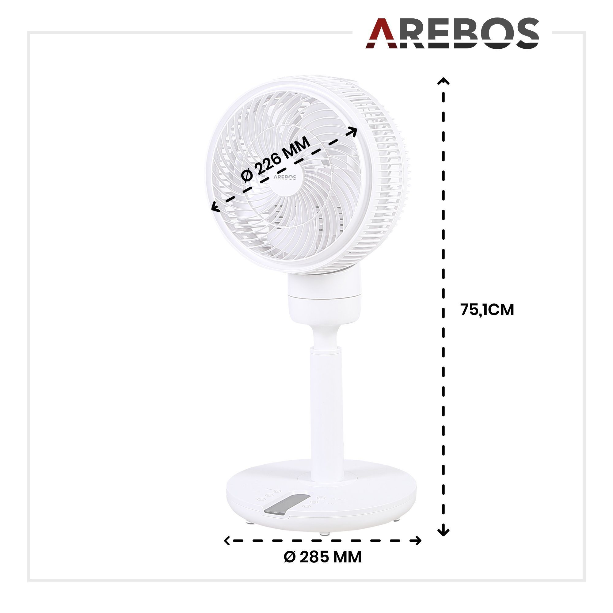 3D Ø Arebos Bodenventilator Infrarot-Fernbedienung Oszillation, 23cm, Ventilator, 55W,