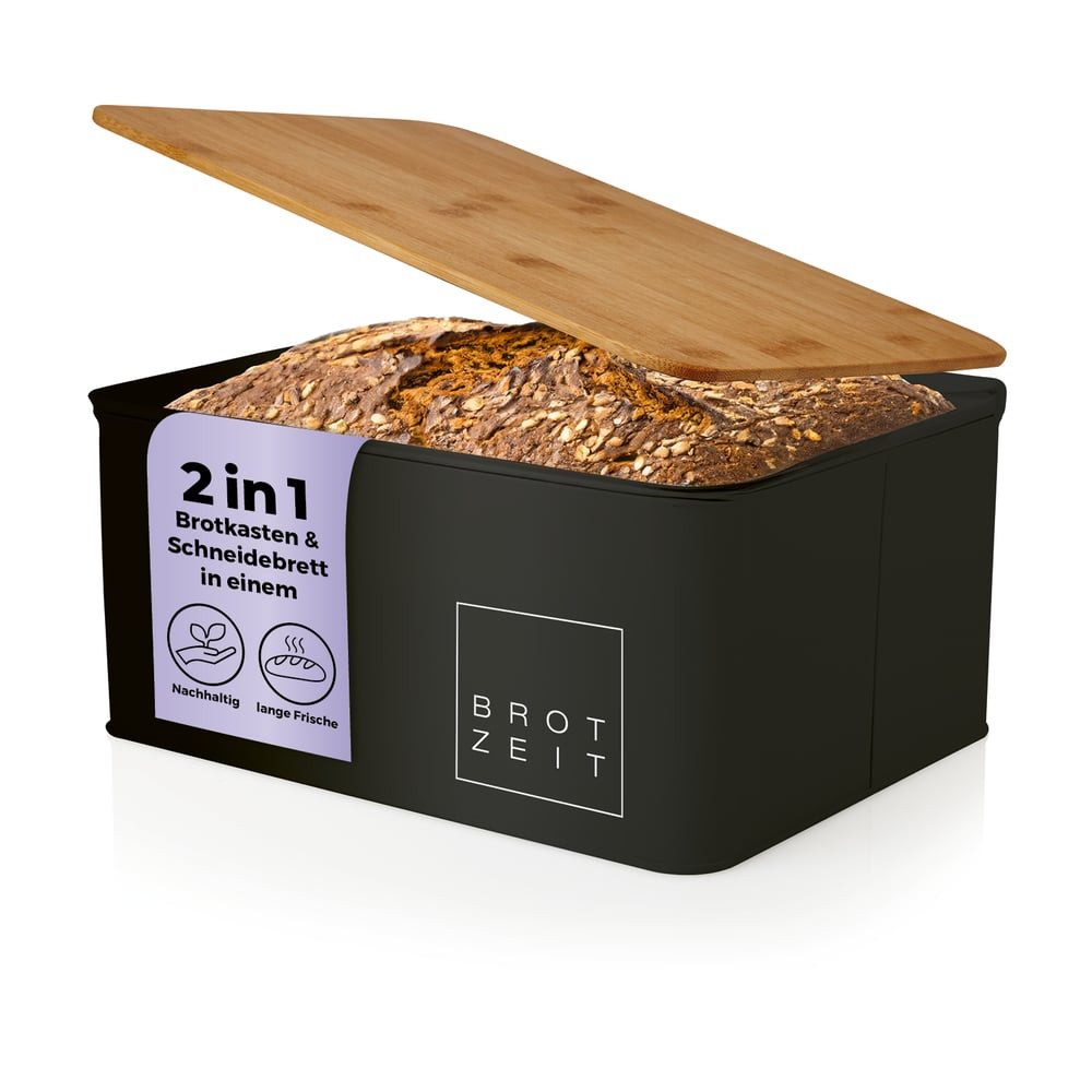 Lumaland Brotkasten Cuisine Brotkasten, Bambus/Metall, Brotdose aus Metall mit Bambus Deckel