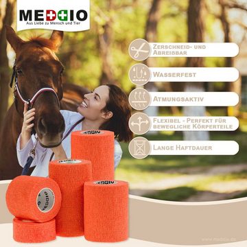 meDDio Pferdebandage 1 Haftbandage Selbsthaftend Fixierbinde 7,5 cm x 4,5 m orange