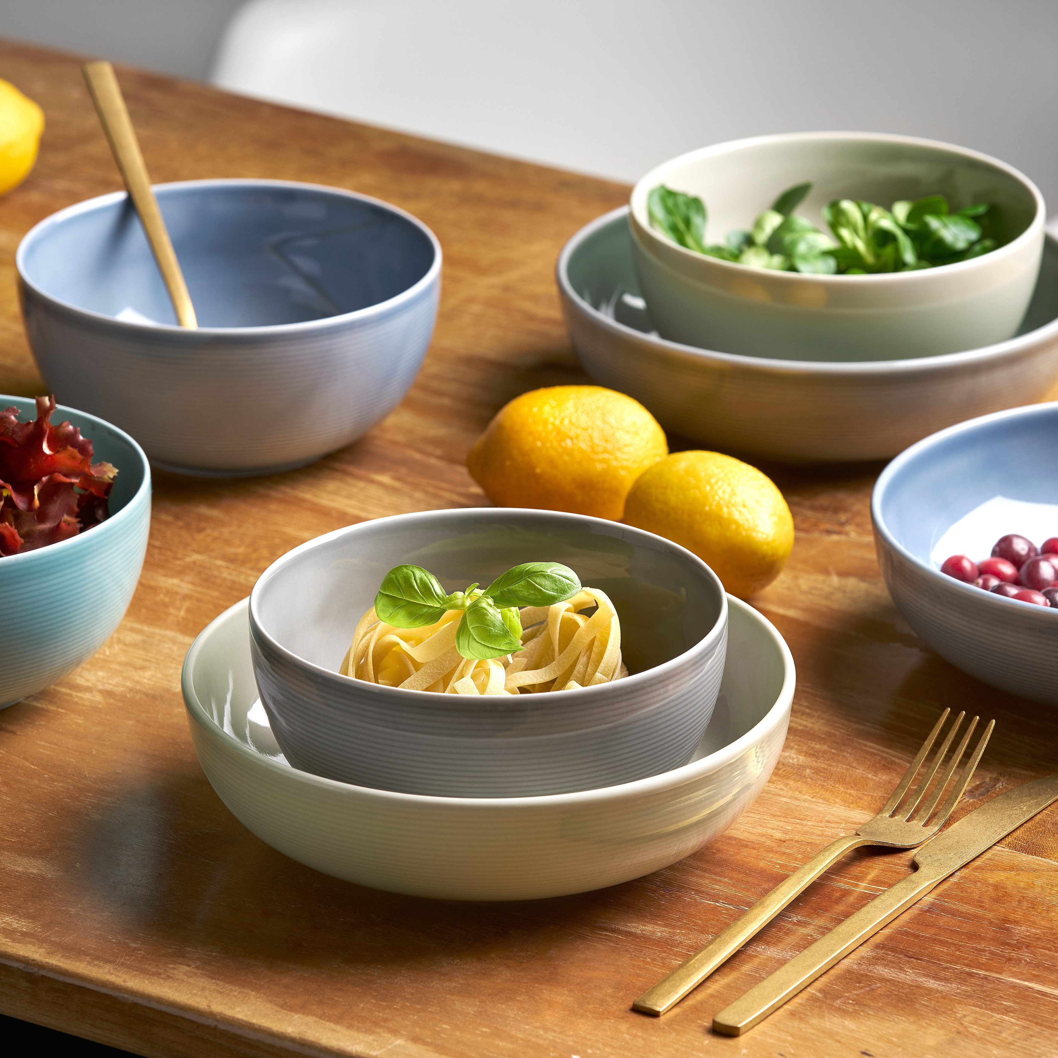 van Well Dessertteller Teller Set, Jive, Teller 21 cm, 6 Stück, (6 St), dezentes Spiraldekor, spülmaschinen-und mikrowellengeeignet