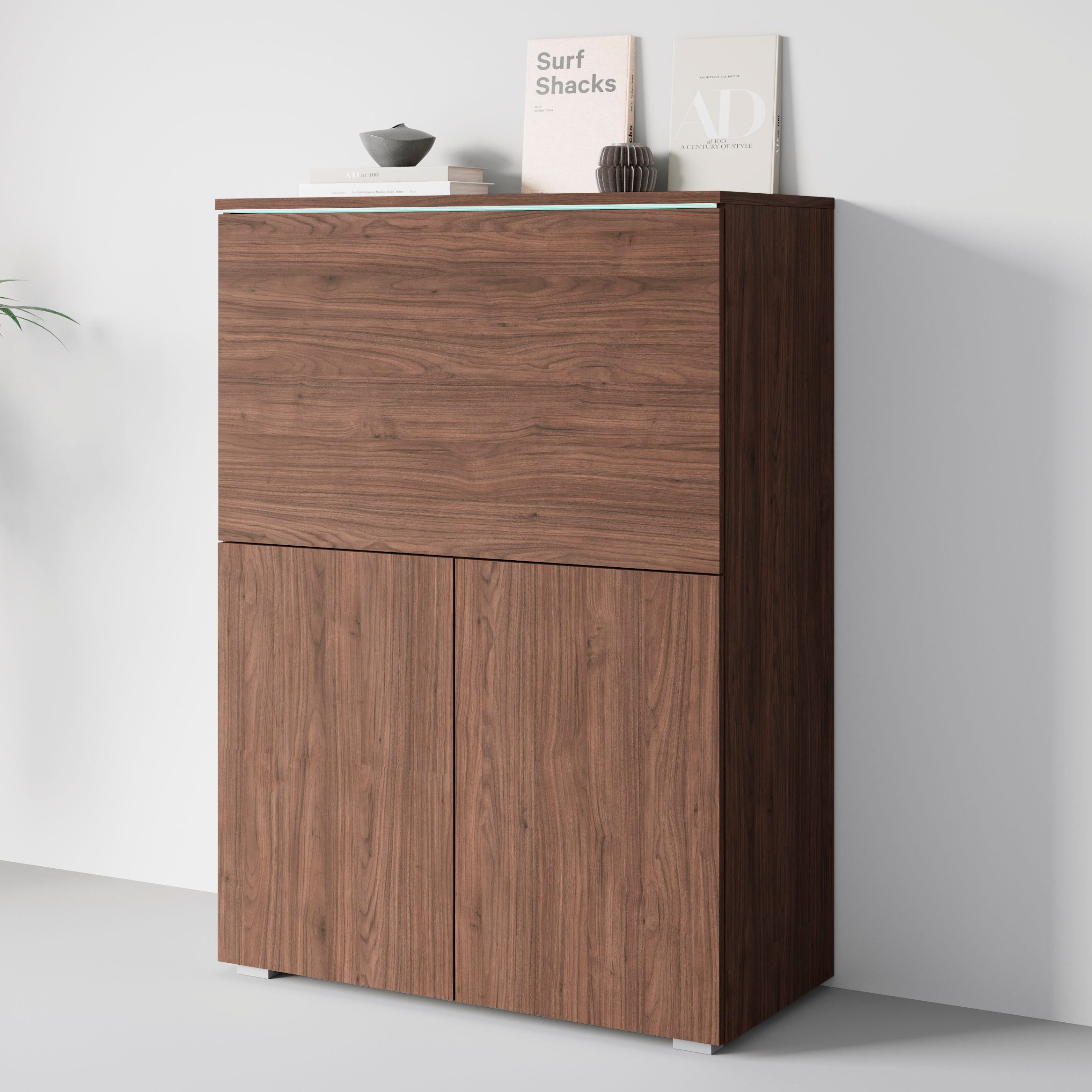 Home affaire PC-Schrank Vera, Sekretär, Home-Office-Schreibtisch mit LED-Beleuchtung (1 St), Multifunktional mit Stauraum, klappbare Tischfläche, LED, B 90 cm