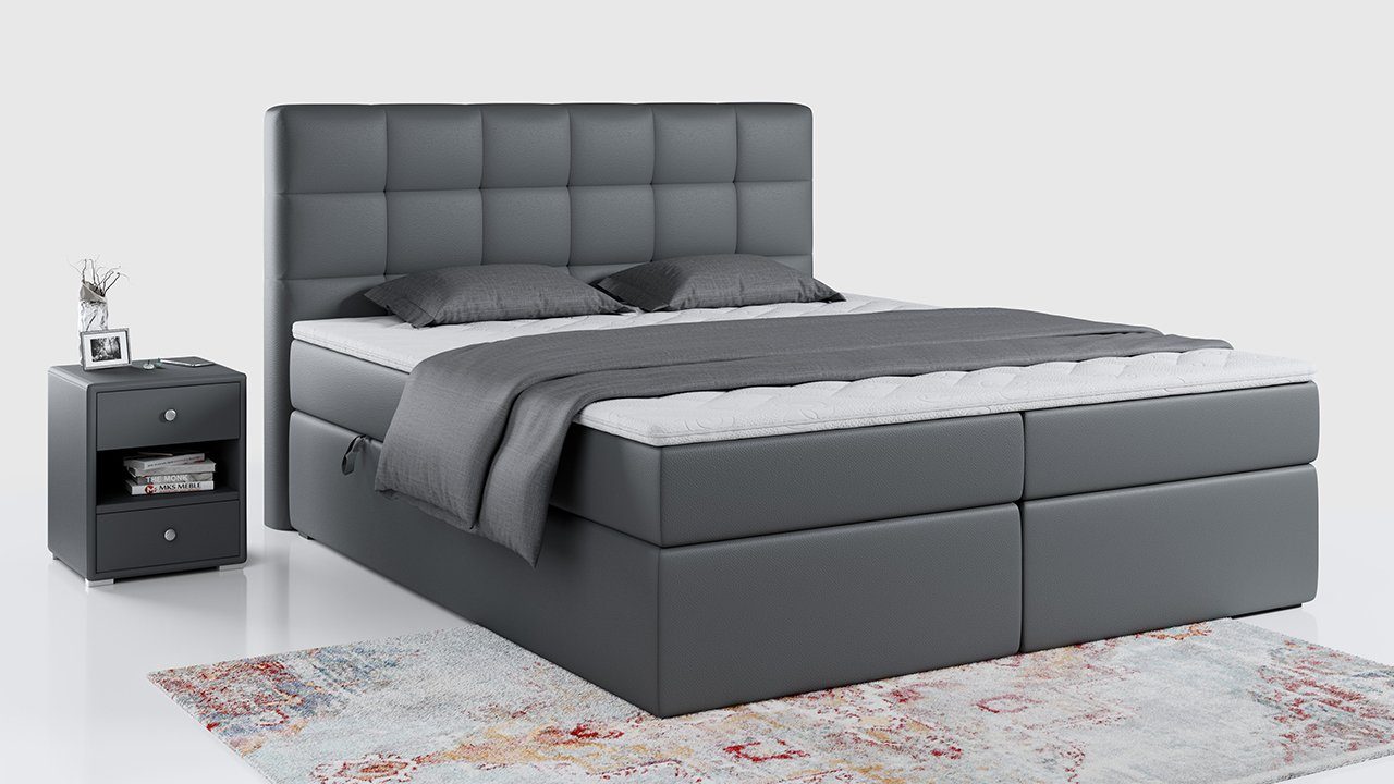 MKS MÖBEL Boxspringbett TOP2, Polsterbett mit Multipocket-Matratze, Stauraumbett