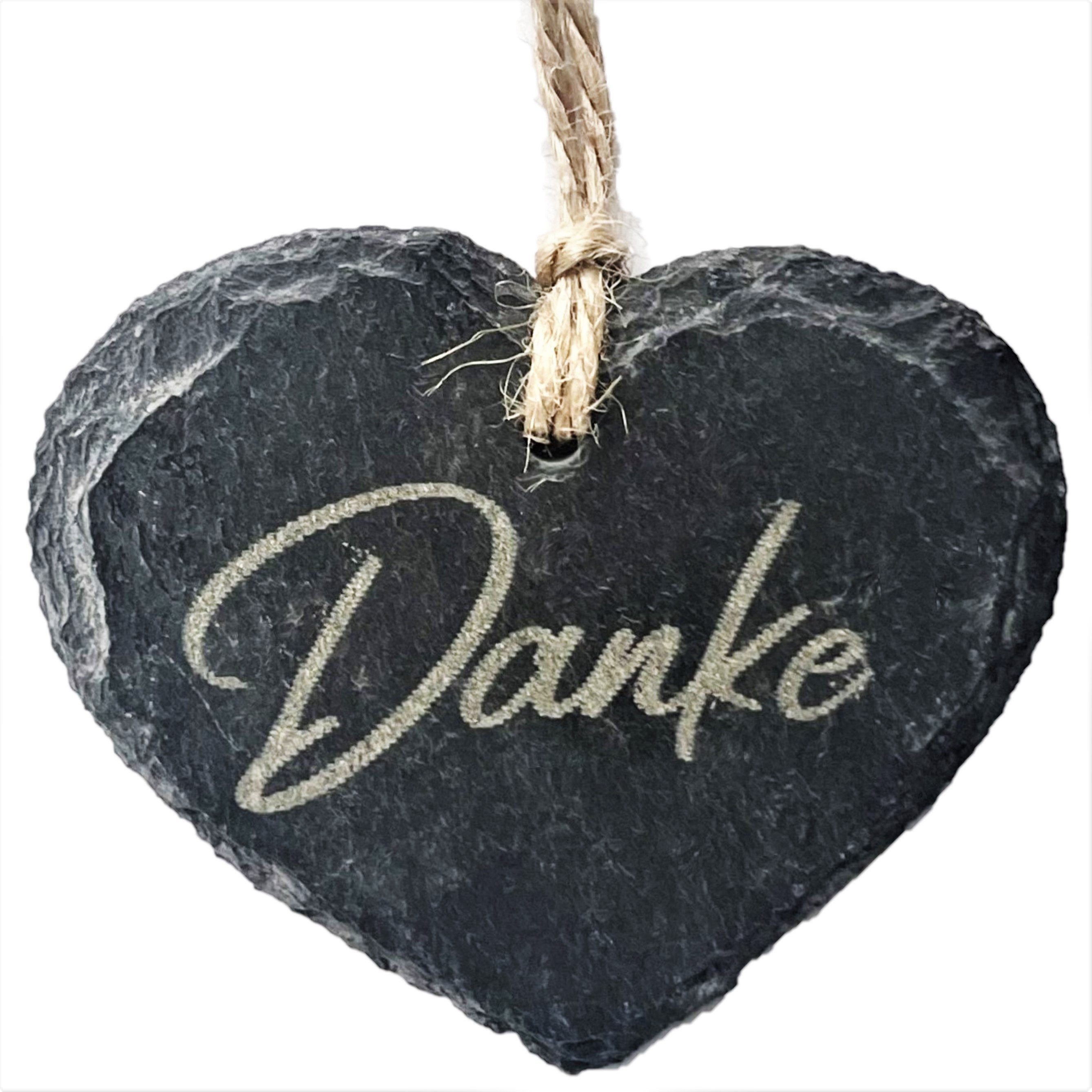 naninoa GmbH Hängedekoration SCHIEFER-HERZ Hänger "Danke" 7x6cm. Geschenkanhänger, graviert. von naninoa GmbH