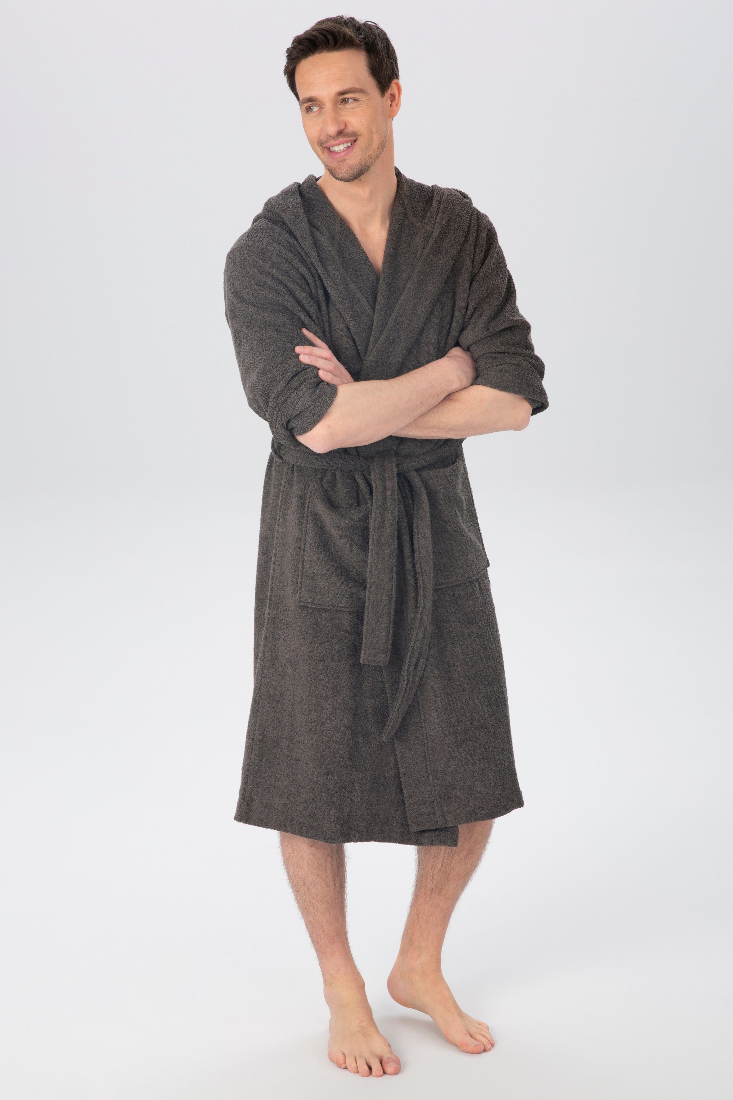 my home Unisex-Bademantel Sanremo, Langform, Baumwolle, Kapuze, Gürtel, mit Taschen, Damen & Herren Bademäntel, S-3XL