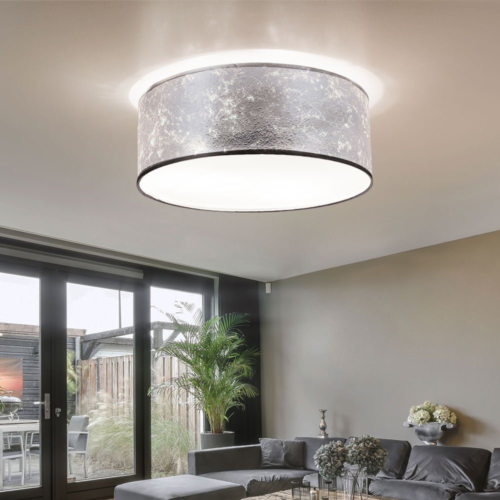etc-shop LED 19,5 Lampe Deckenleuchte, Watt Leuchte Wohnraum silber Decken inklusive, Leuchtmittel Warmweiß, LED Stoff Beleuchtung