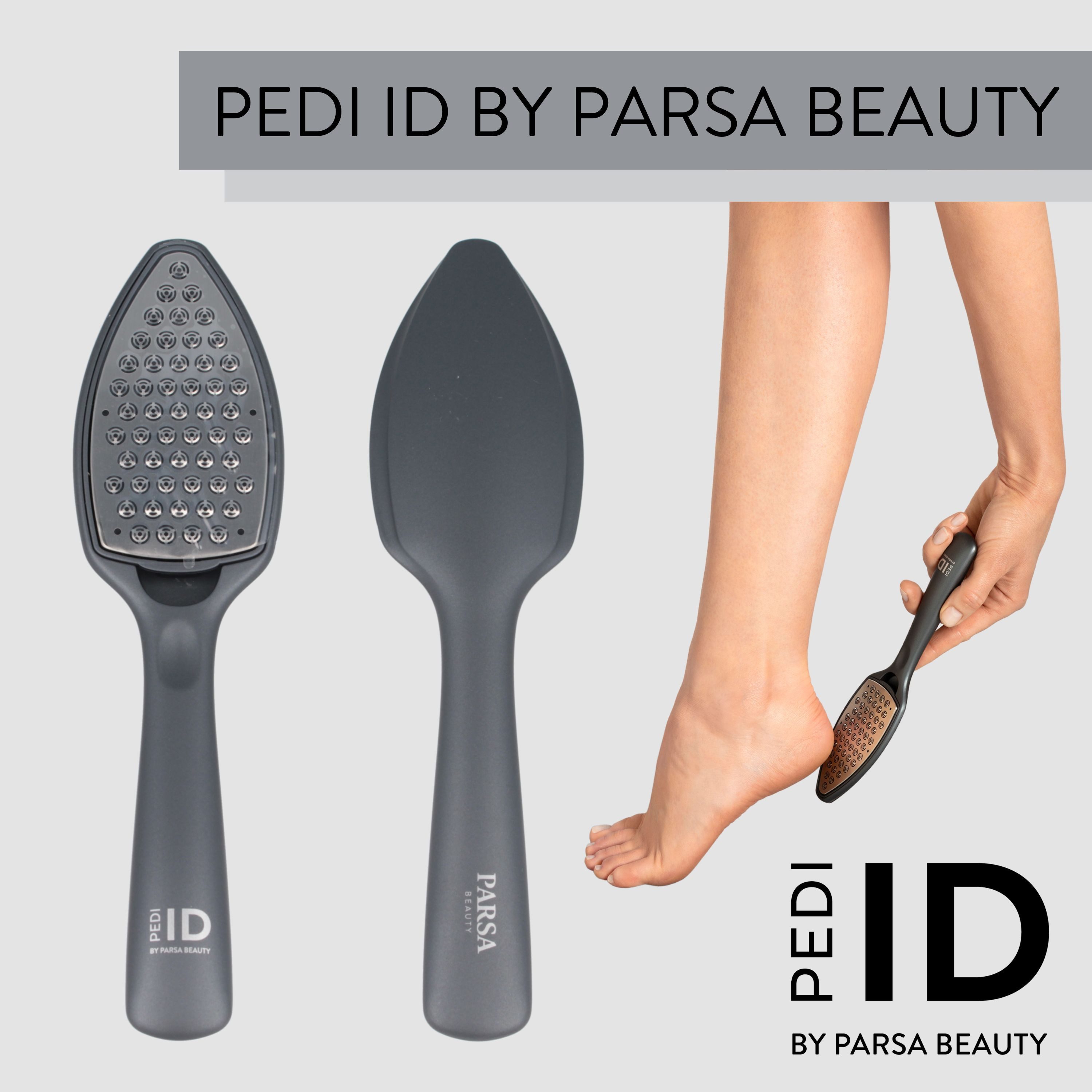 PARSA Beauty Hornhautfeile Pedi ID Hornhautraspel mit Auffangbehälter & Edelstahl-Klingen