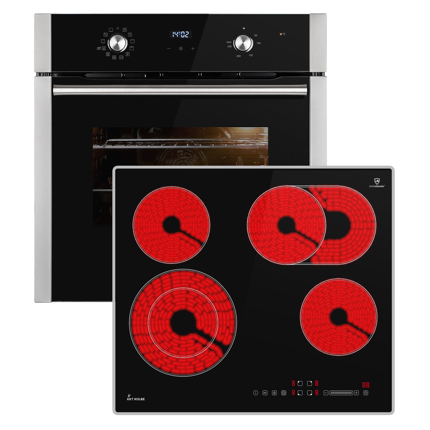 KKT KOLBE Backofen-Set Backofen und Kochfeld SET8810CH59AL, mit 2-fach Teleskopauszug, Herdset / Heißluft / Einbaubackofen / Timer / Kochmulde
