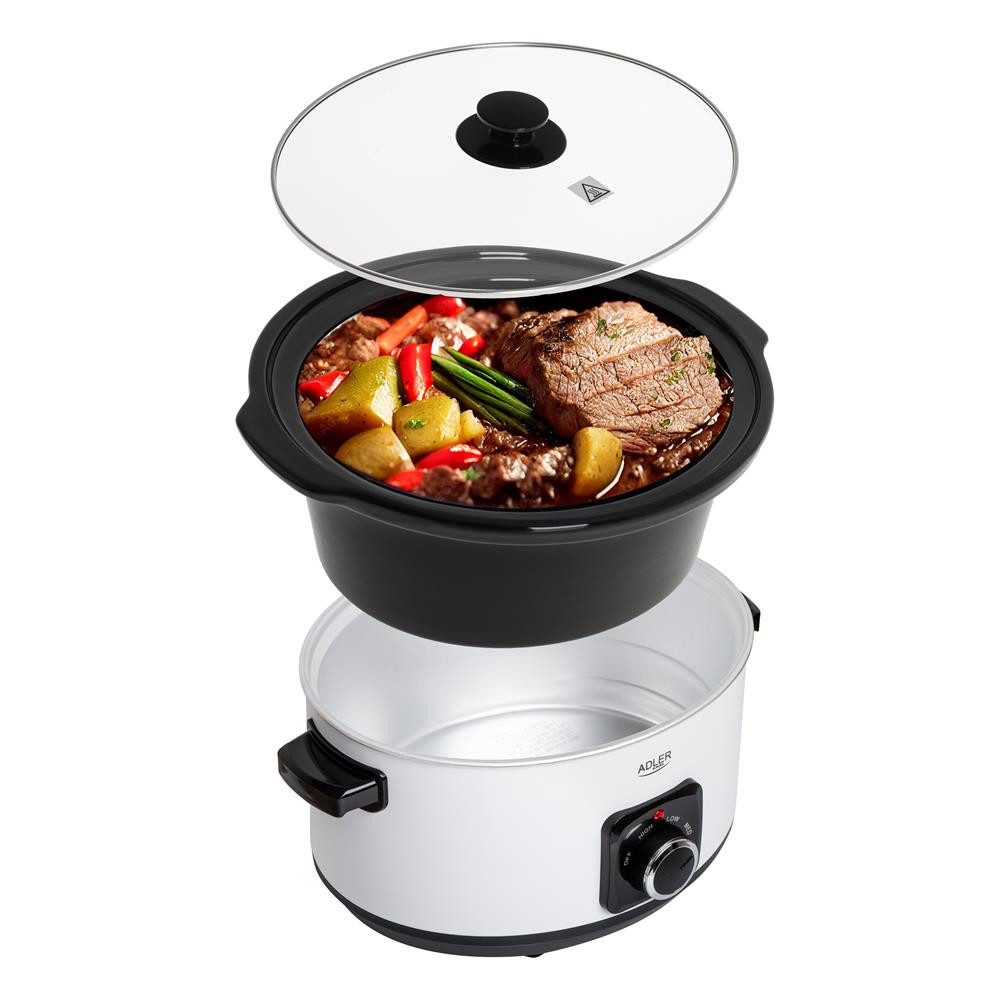 Adler Schongarer AD 6413w, Slow Cooker 5,8L, 3 Heizstufen, Edelstahl, spülmaschinenfest, weiß – Bild 4 von 5