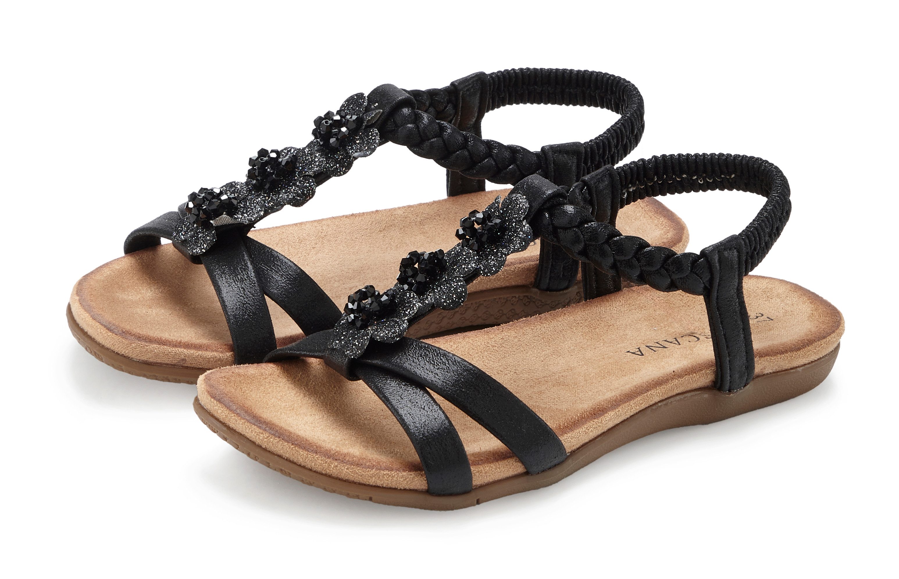 LASCANA Sommerschuh, Sandalette, offener Schuh, Sandale mit eleganten Schmucksteinchen und elastischem Riemchen. € 59,99