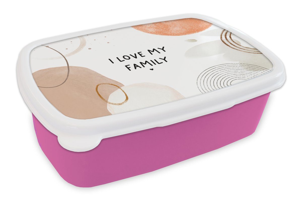 MuchoWow Lunchbox Zitate - Sprichwörter - Ich liebe meine Familie - Familie, Kunststoff, (2-tlg), Brotbox für Erwachsene, Brotdose Kinder, Snackbox, Mädchen, Kunststoff rosa