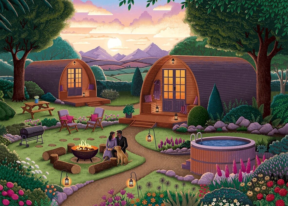 Falcon Puzzle Jumbo Falcon Puzzle Glamping 1000 Teile Landschaft Erwachsene, Puzzleteile
