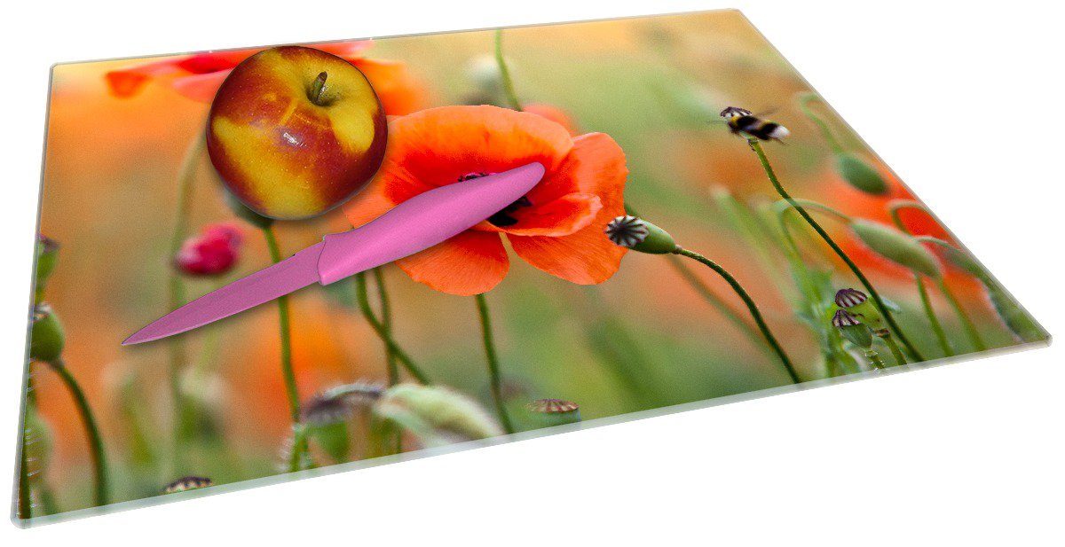 4mm, Wallario Mohnblumenblüten, rutschfester 30x40cm (inkl. ESG-Sicherheitsglas, 1-St), Schneidebrett Gummifüße