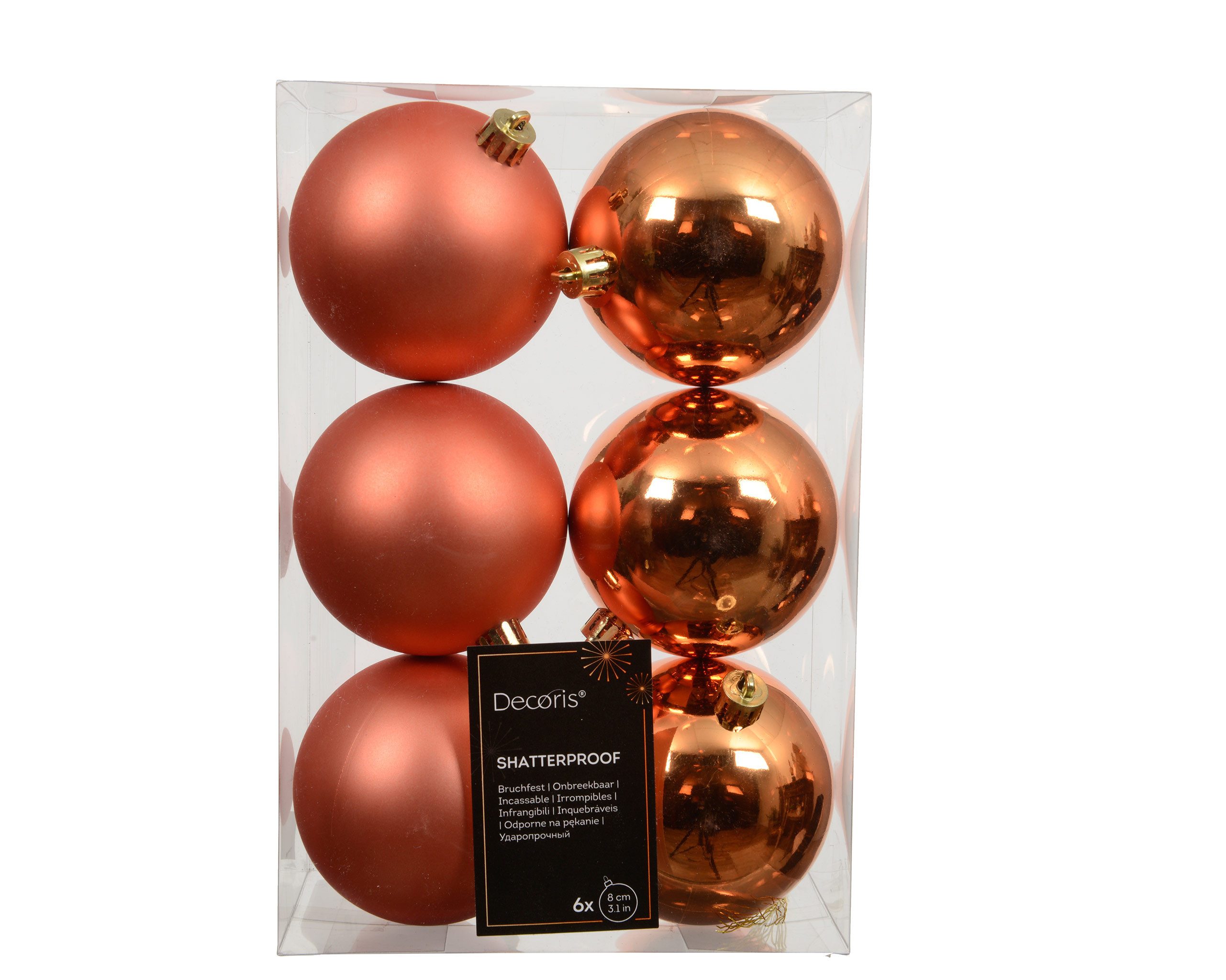 Kaemingk Weihnachtsbaumkugel, Weihnachtskugeln Kunststoff 8cm 6 Stück Warmorange
