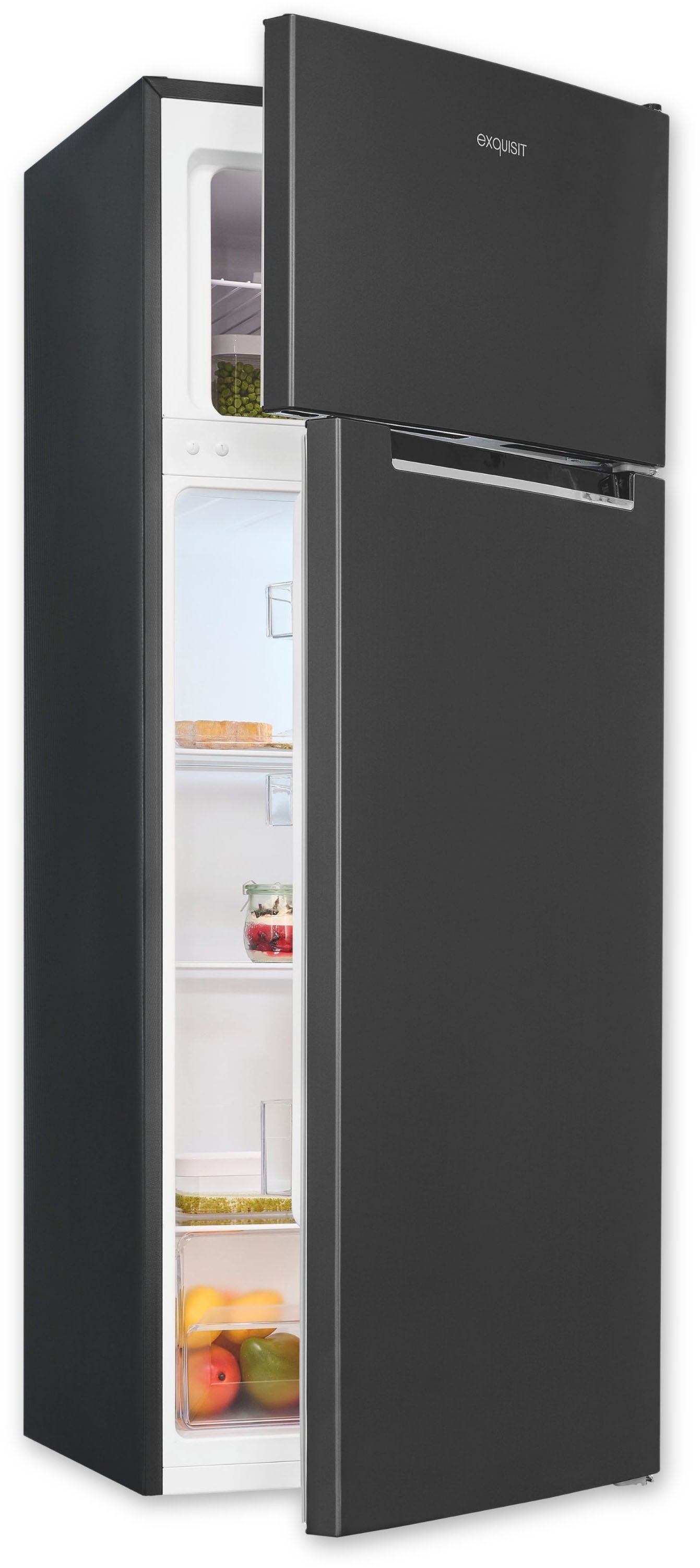 exquisit Kühl-/Gefrierkombination KGC270-45-040D inoxlook-az, 142,6 cm hoch, 54,5 cm breit, 206 l, leise & sparsam, 4*-Gefrierfach mit flexiblem Stauraum & LED