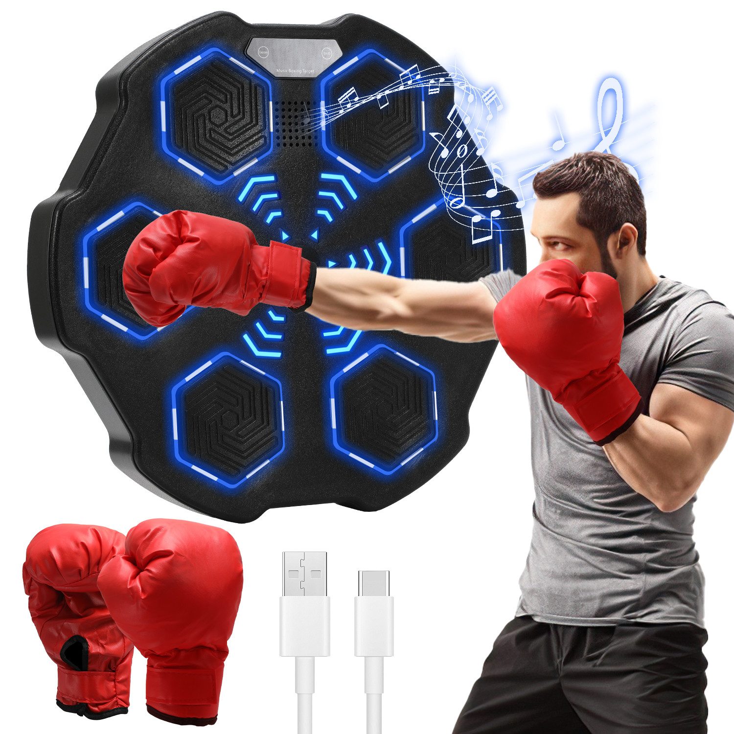 Clanmacy Boxstation Musik Boxmaschine Wandmontiertes Boxing LED-Musik-Boxgerät Bluetooth, mit Bluetooth und LED Touchscreen