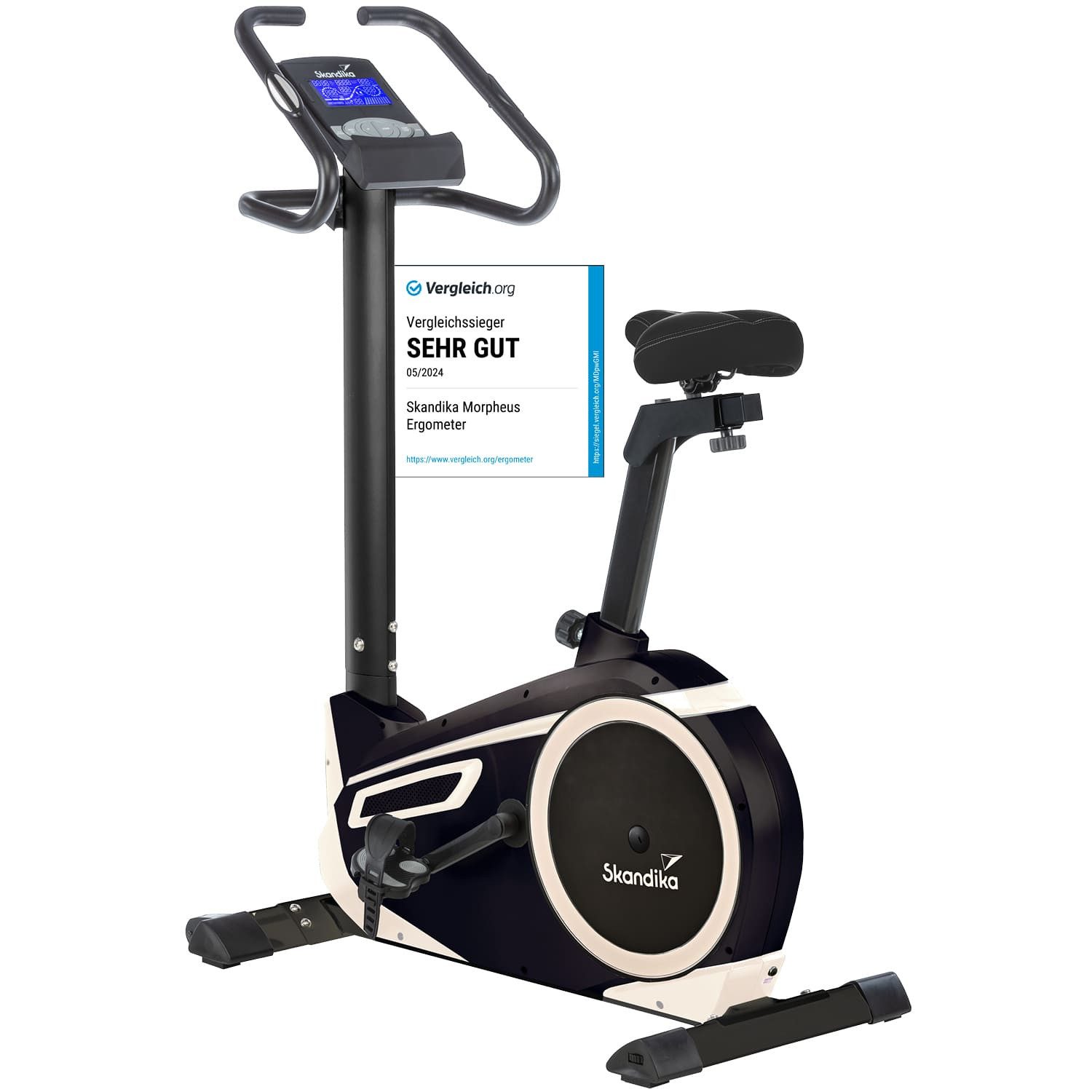 Skandika Ergometer Fahrrad Morpheus, Ergometer für Zuhause, Fitnessbike bis 150 kg, 12kg Schwungmasse, 32 Stufen, 24 Programme, kompatibel mit Kinomap/App
