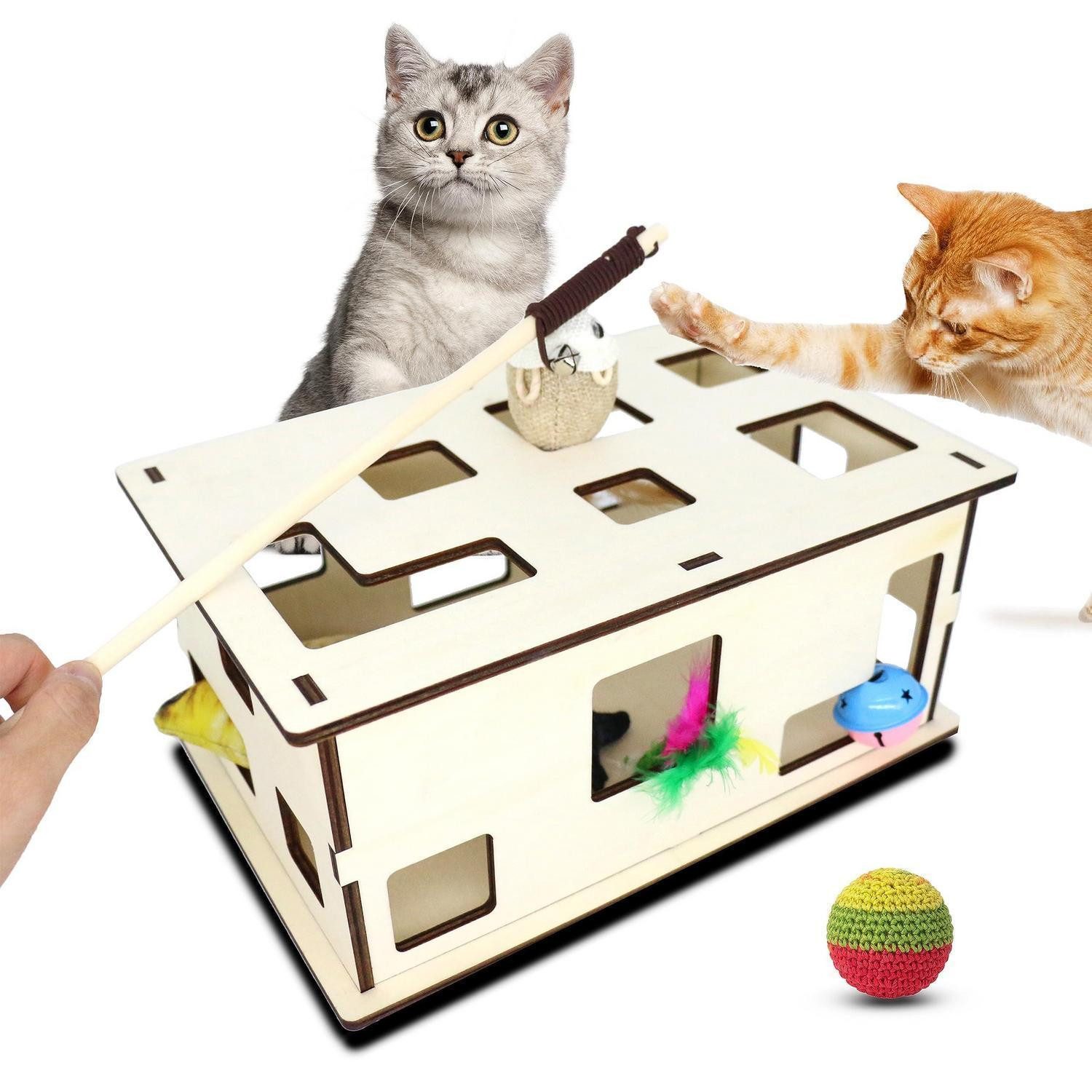 LuxusKollektion Tier-Beschäftigungsspielzeug Katzenspielzeug Holz Intelligenz Futterbox, Holz