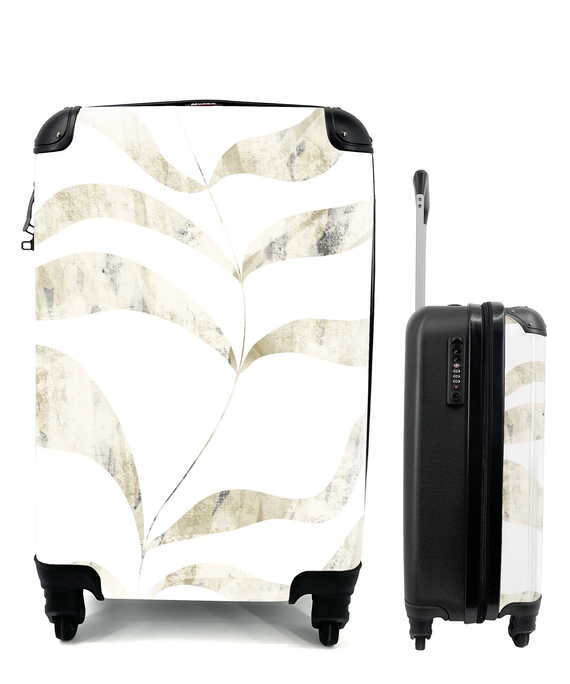 MuchoWow Handgepäckkoffer Blätter - Pastell - Entwurf, 4 Rollen, Reisetasche mit rollen, Handgepäck für Ferien, Trolley, Reisekoffer